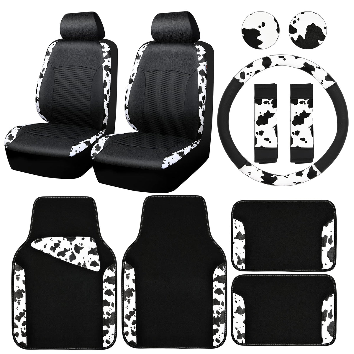 CAR PASS front seat covers cow print protecting seats and adding style