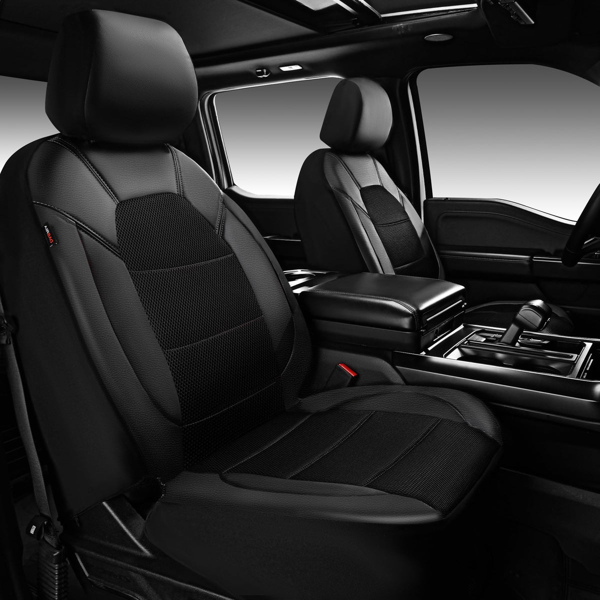 CAR PASS front seat covers full view showing sporty fit and improved cabin look