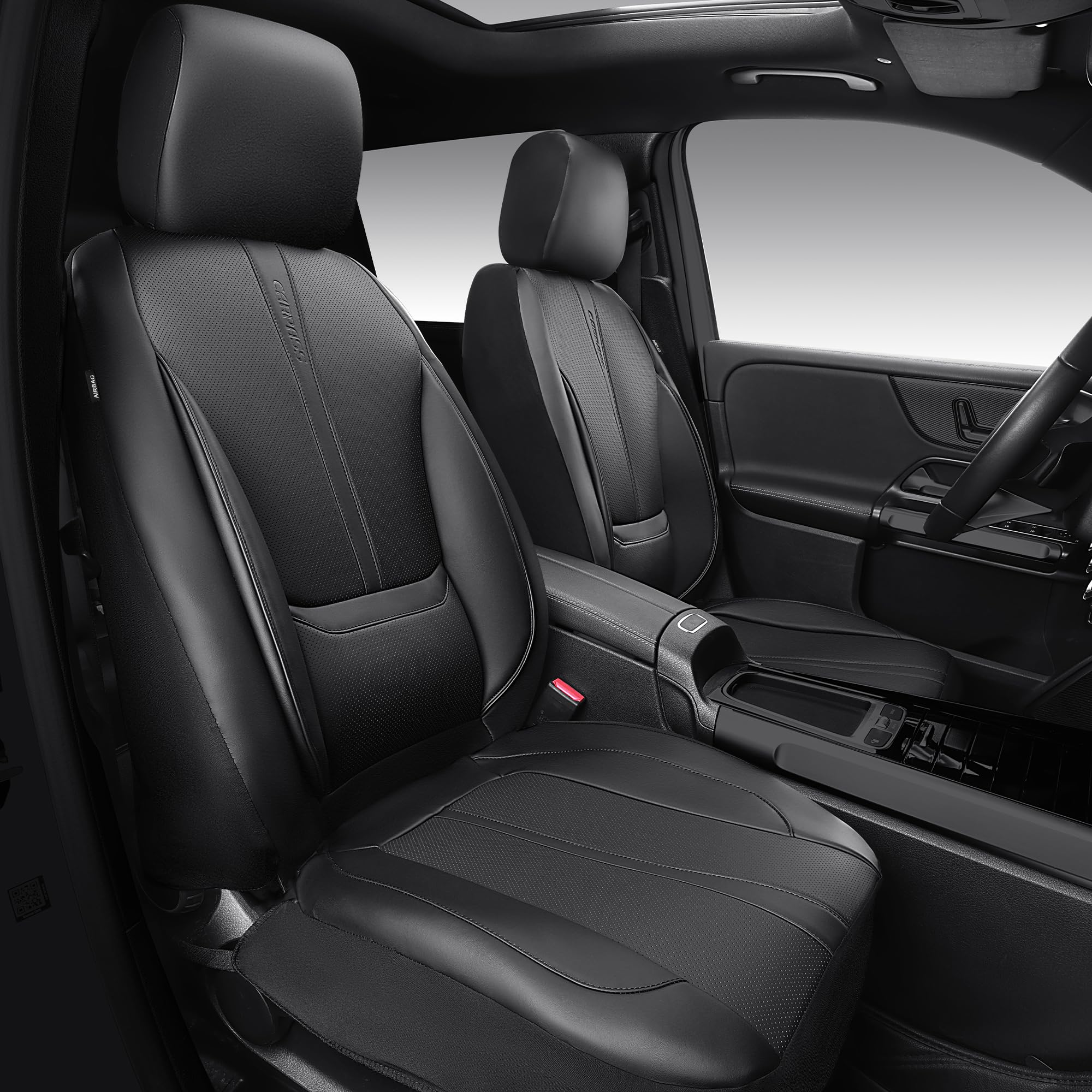 CAR PASS full front seat covers fitted showing sleek black protection