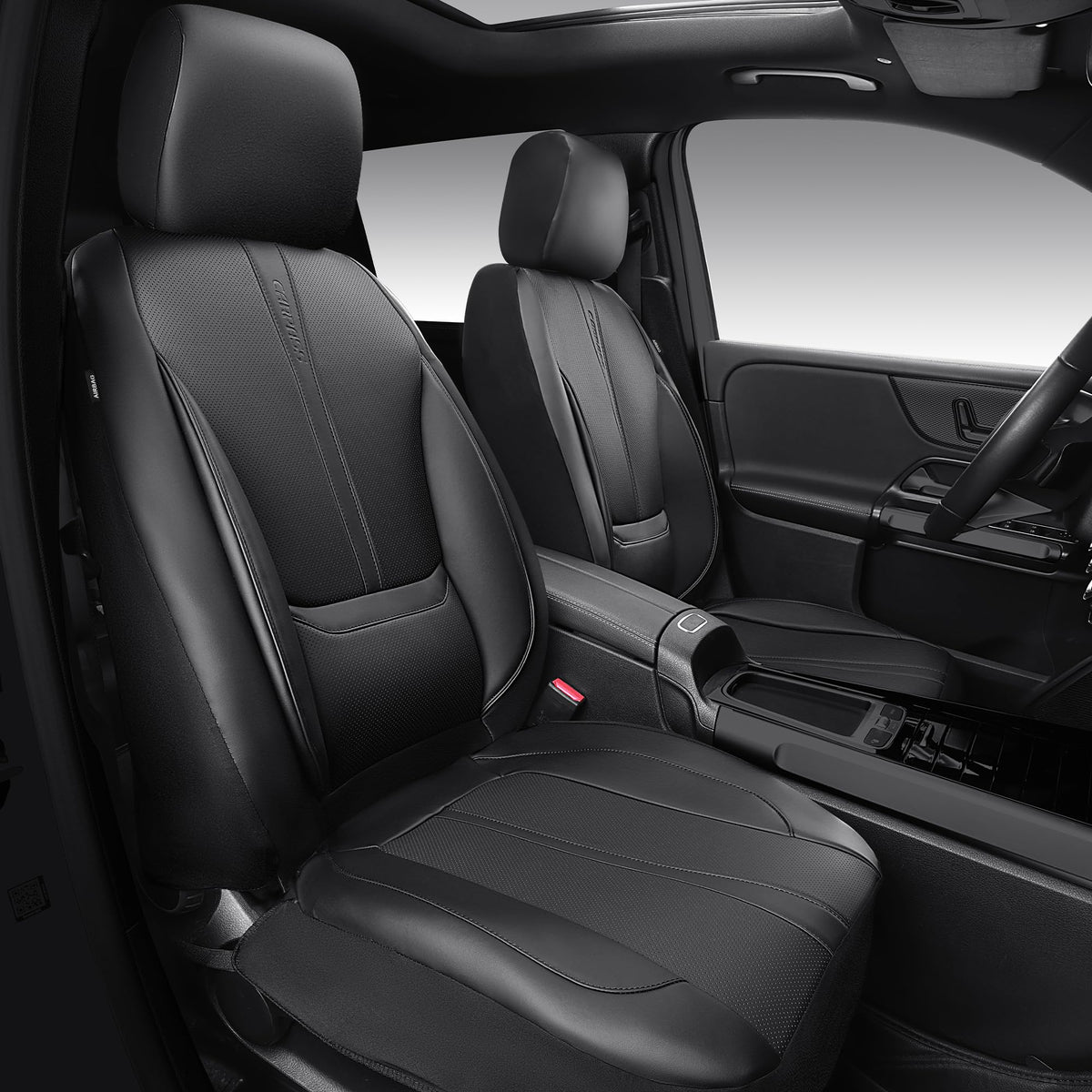 CAR PASS full front seat covers fitted showing sleek black protection