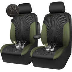 CAR PASS front seat covers full view showing olive green styling and fit benefit