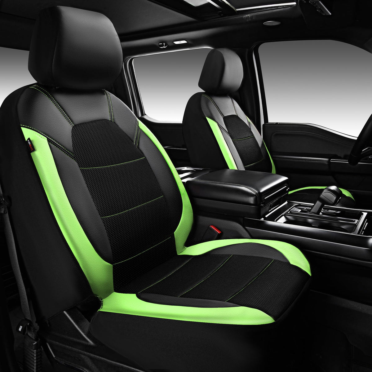 CAR PASS packaging view showing included two front seat covers and accessories for easy installation
