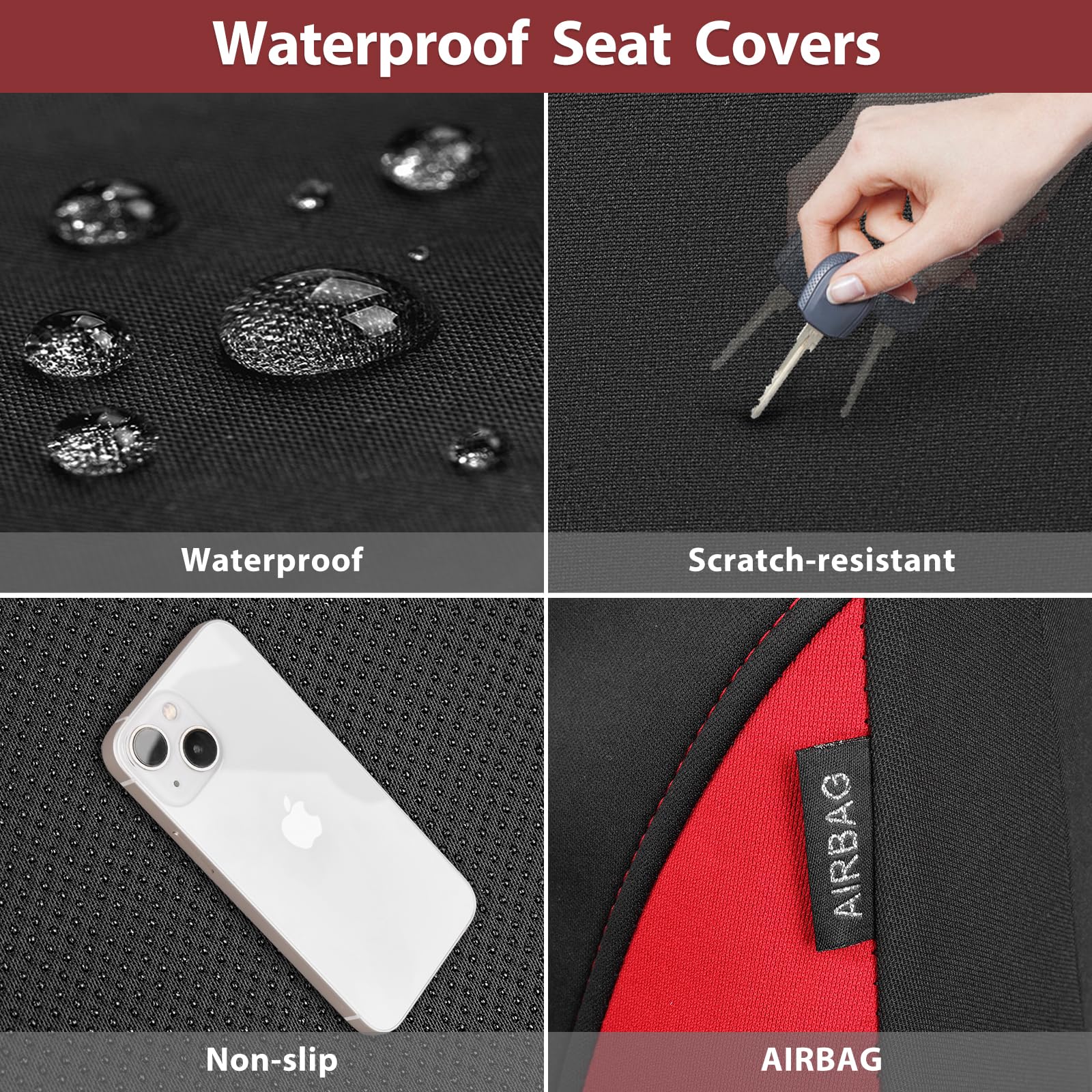 CAR PASS headrest and side stitching detail demonstrating airbag-compatible design