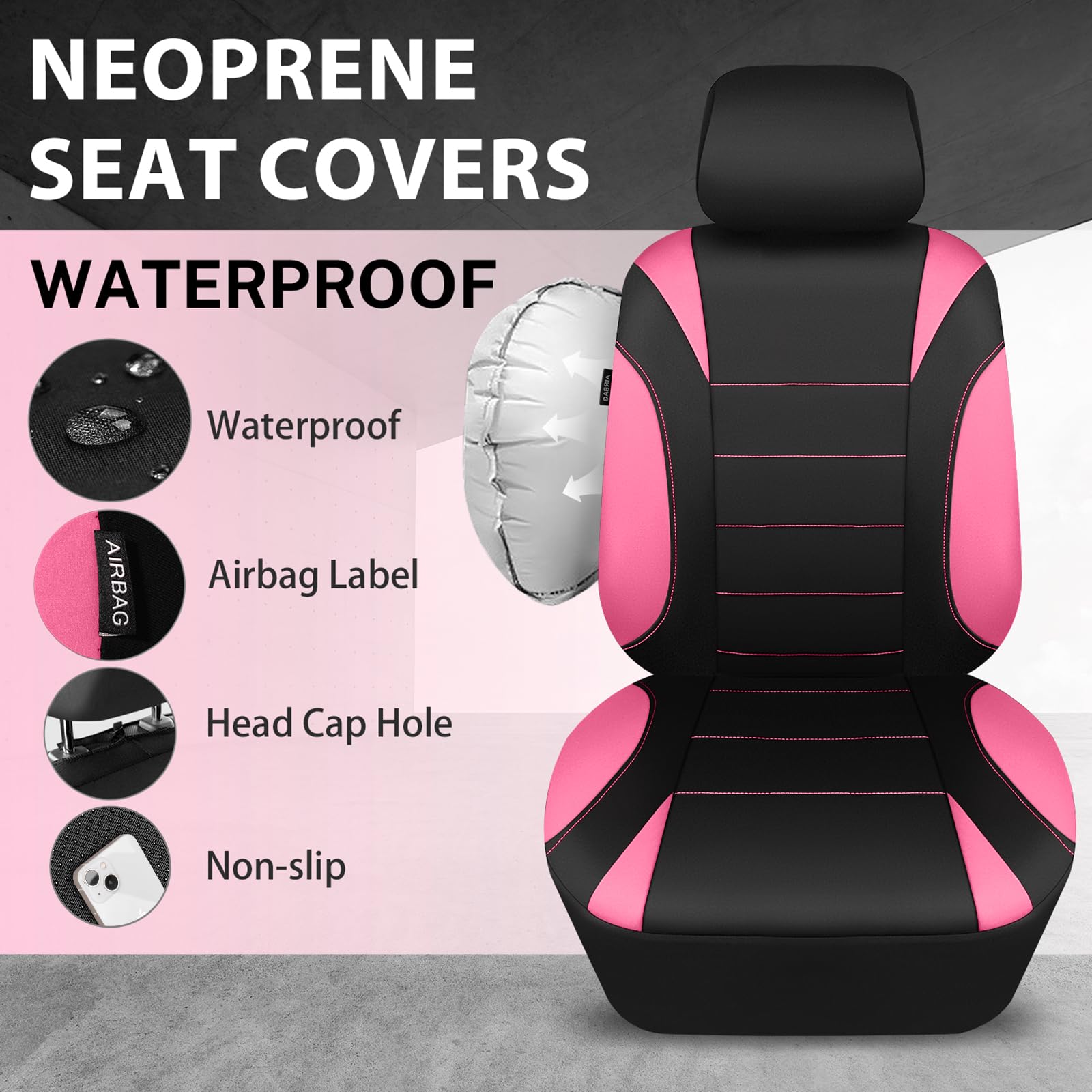 CAR PASS separate headrest cover detail showing quick attachment benefit