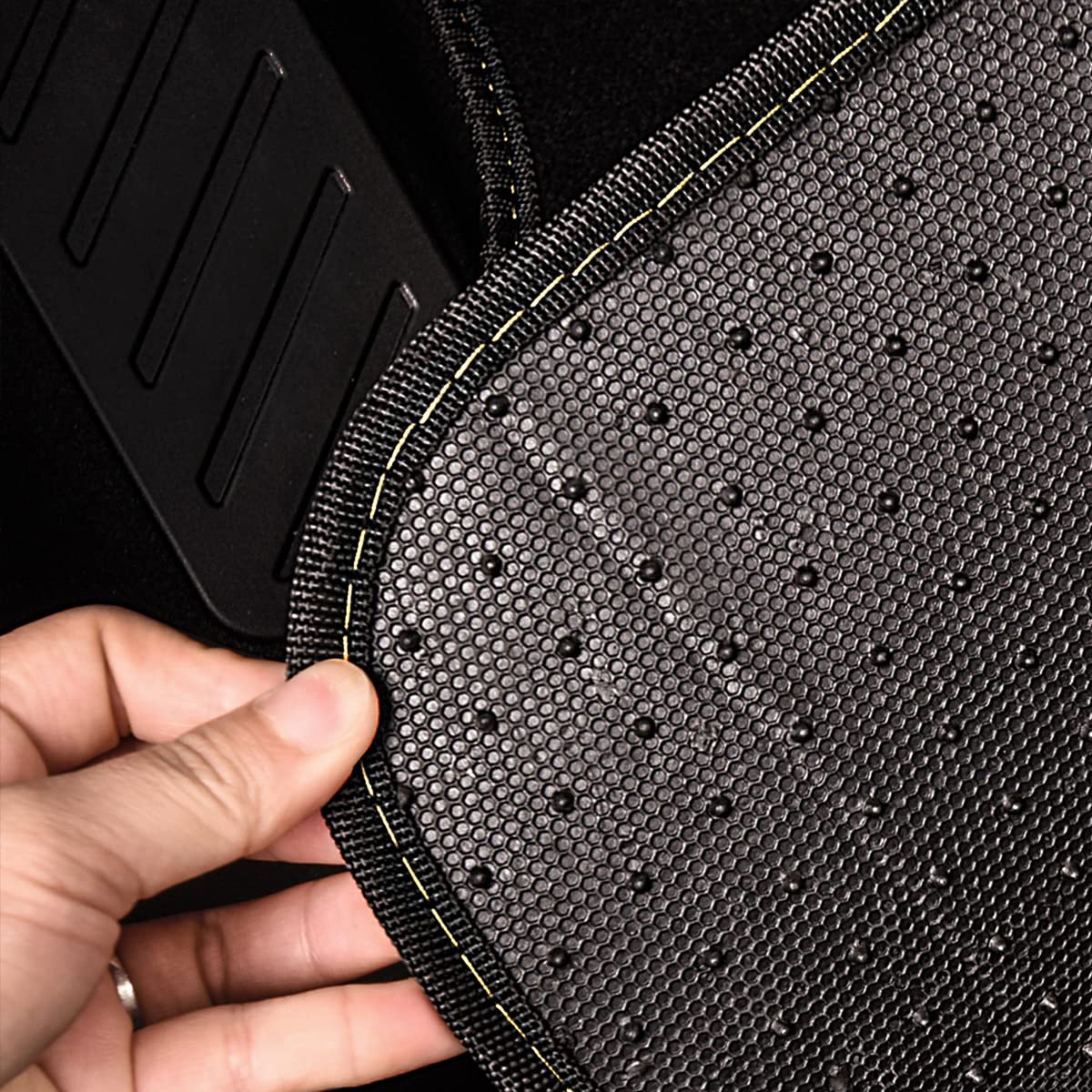 CAR PASS front mats installed in vehicle showing secure fit benefit