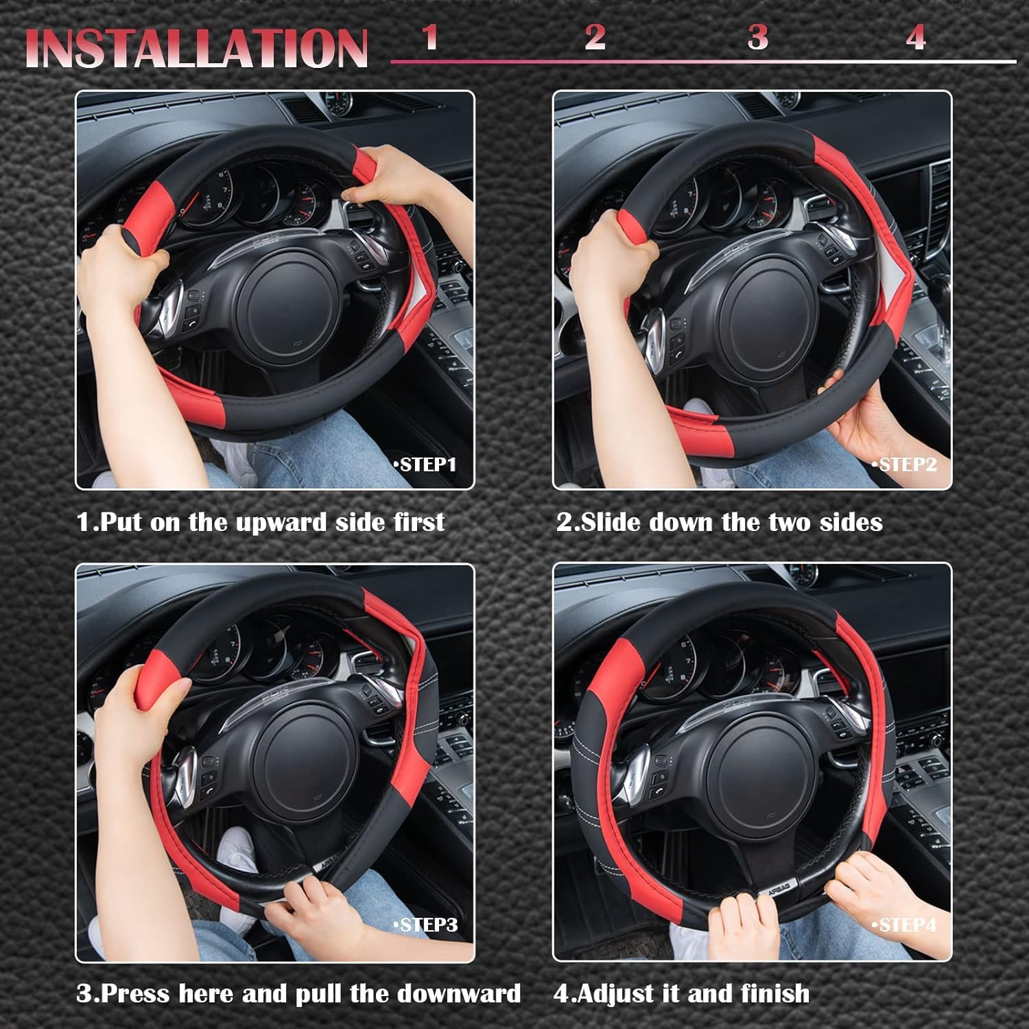 CAR PASS installed on steering wheel demonstrating improved grip and control