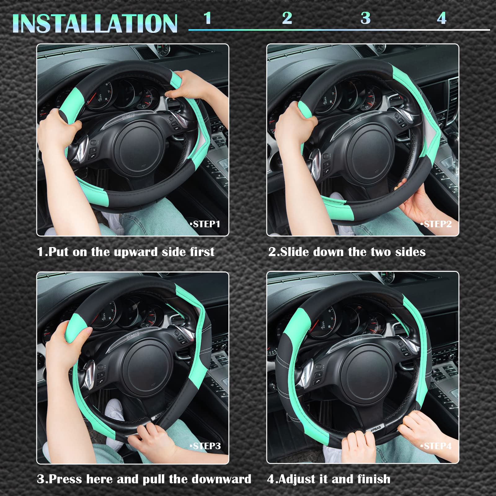 CAR PASS cover installed on steering wheel demonstrating secure anti-slip fit