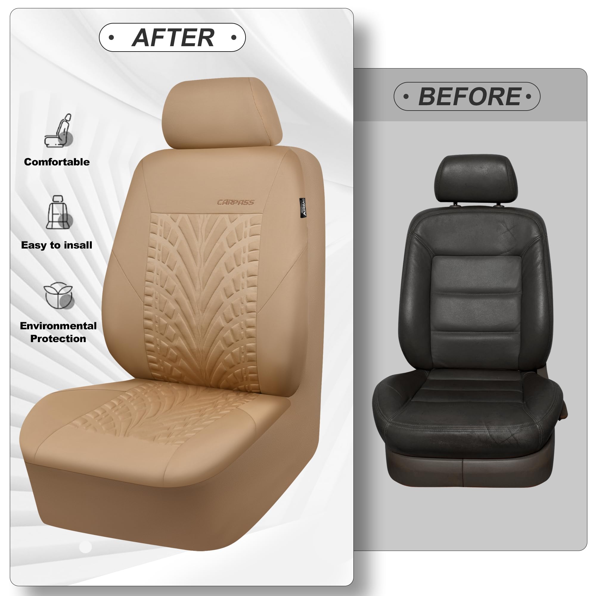 CAR PASS label and airbag opening detail showing compatibility and safety assurance
