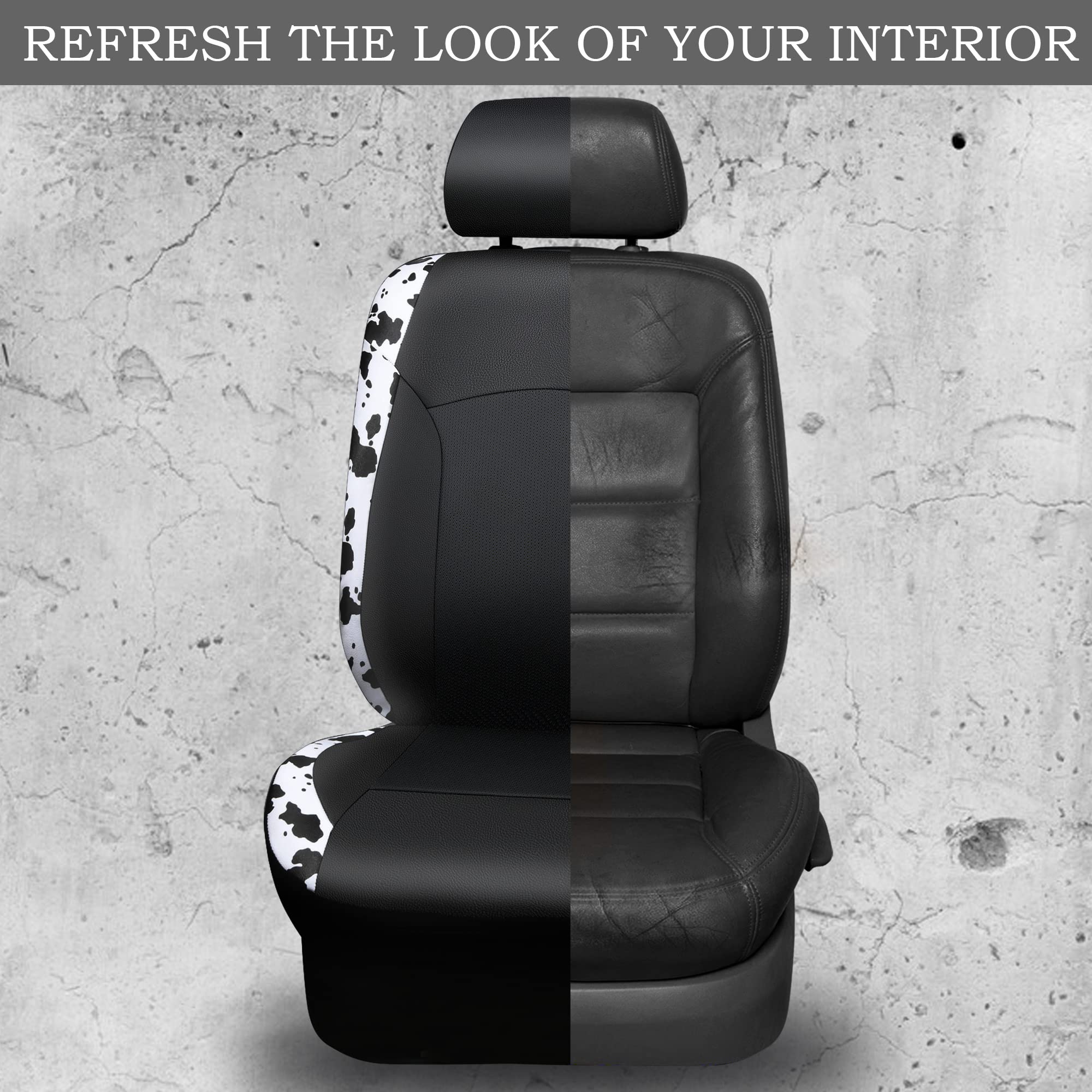 CAR PASS installed interior showing cohesive cow print set upgrade