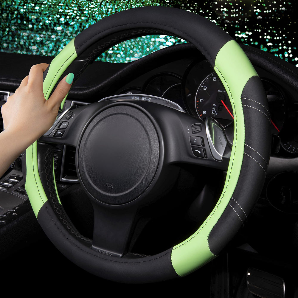 CAR PASS glowing lime trim in low light enhancing nighttime visibility