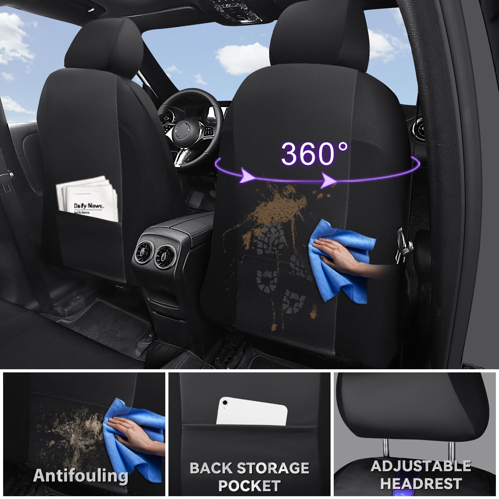 CAR PASS close-up of Nappa faux leather texture for easy cleaning