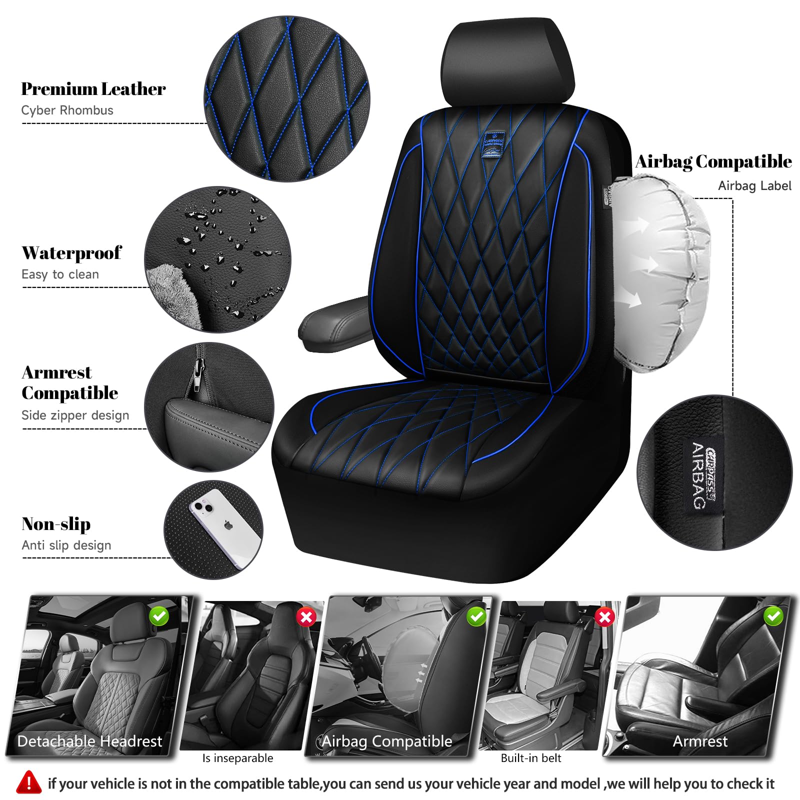 CAR PASS anti-slip backing detail ensuring secure seat cover fit