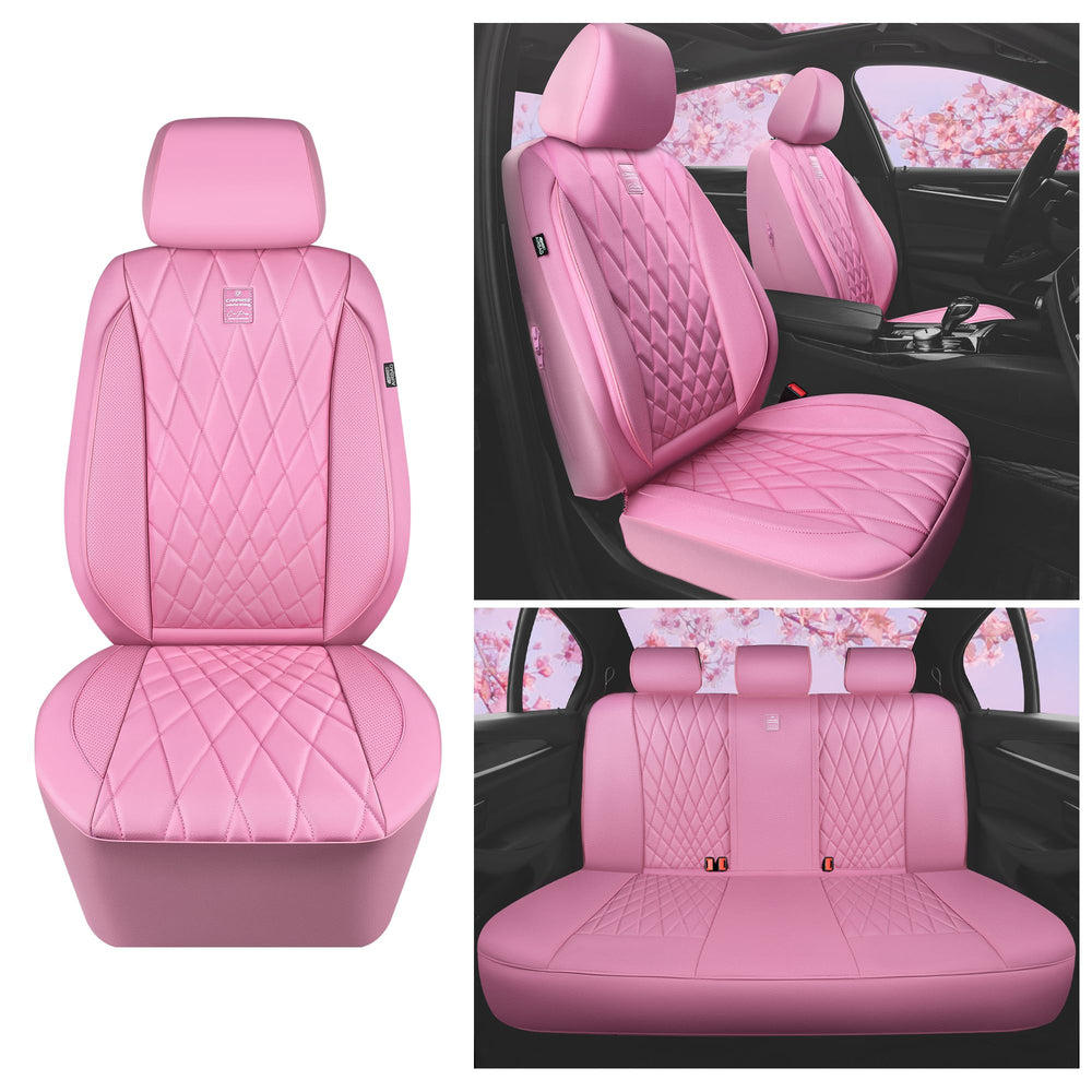 CAR PASS lifestyle shot of pink seat covers in parked SUV showing vibrant aesthetic