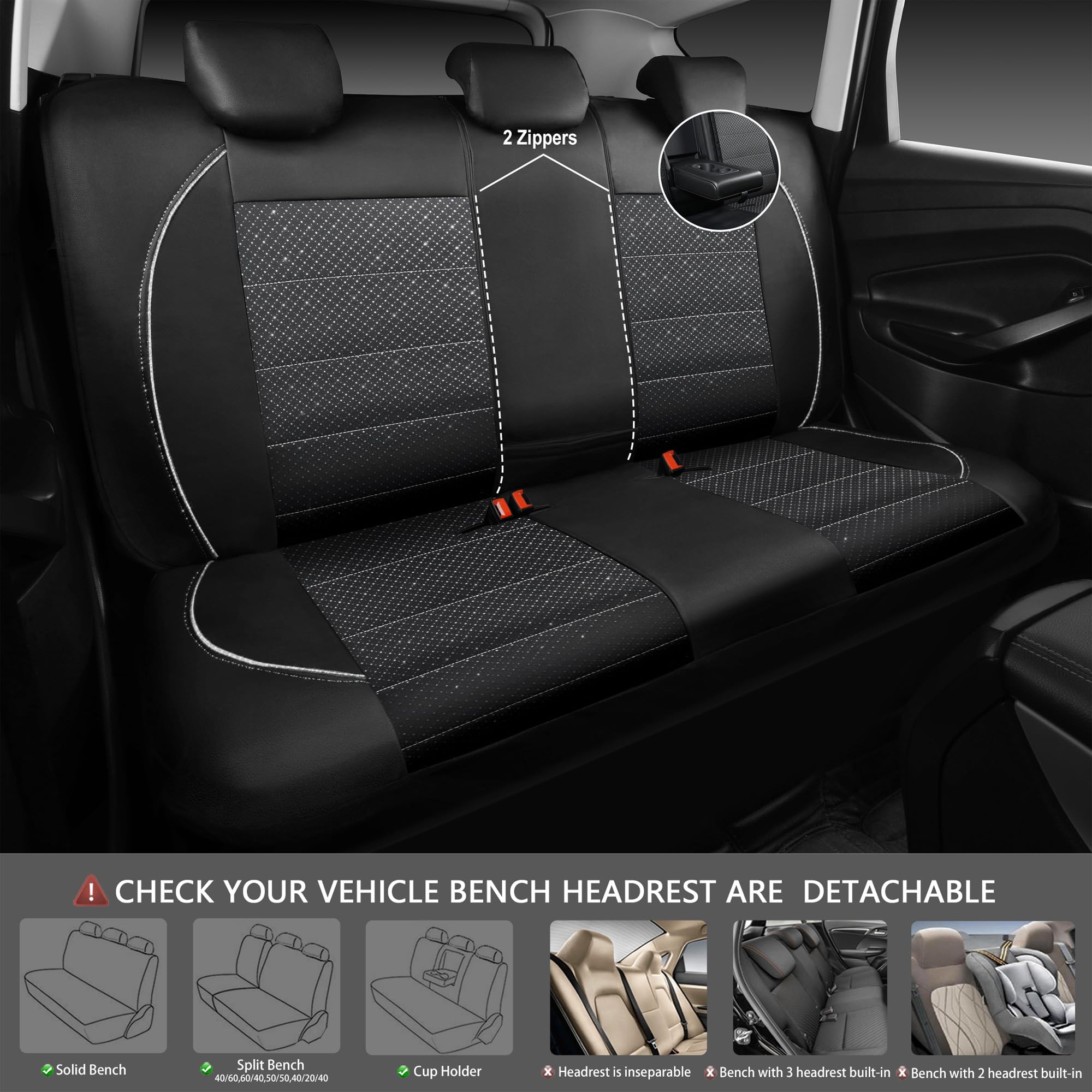 CAR PASS rear seat with zipper-accessible fold-down cup holder