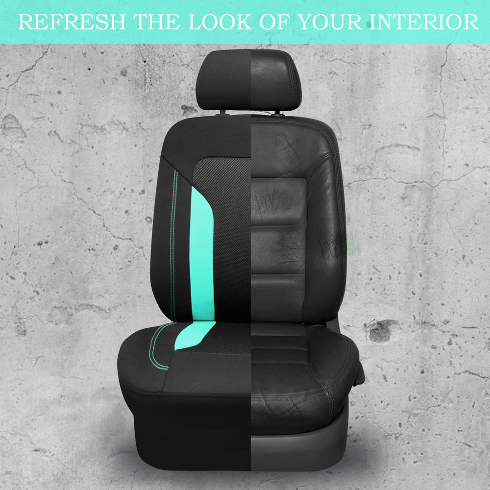 CAR PASS scale comparison of seat cover beside coin showing coverage and exact-fit clarity benefit