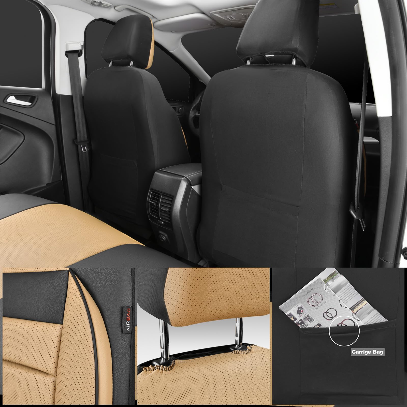 CAR PASS view of back of seat cover showing full front coverage and durability