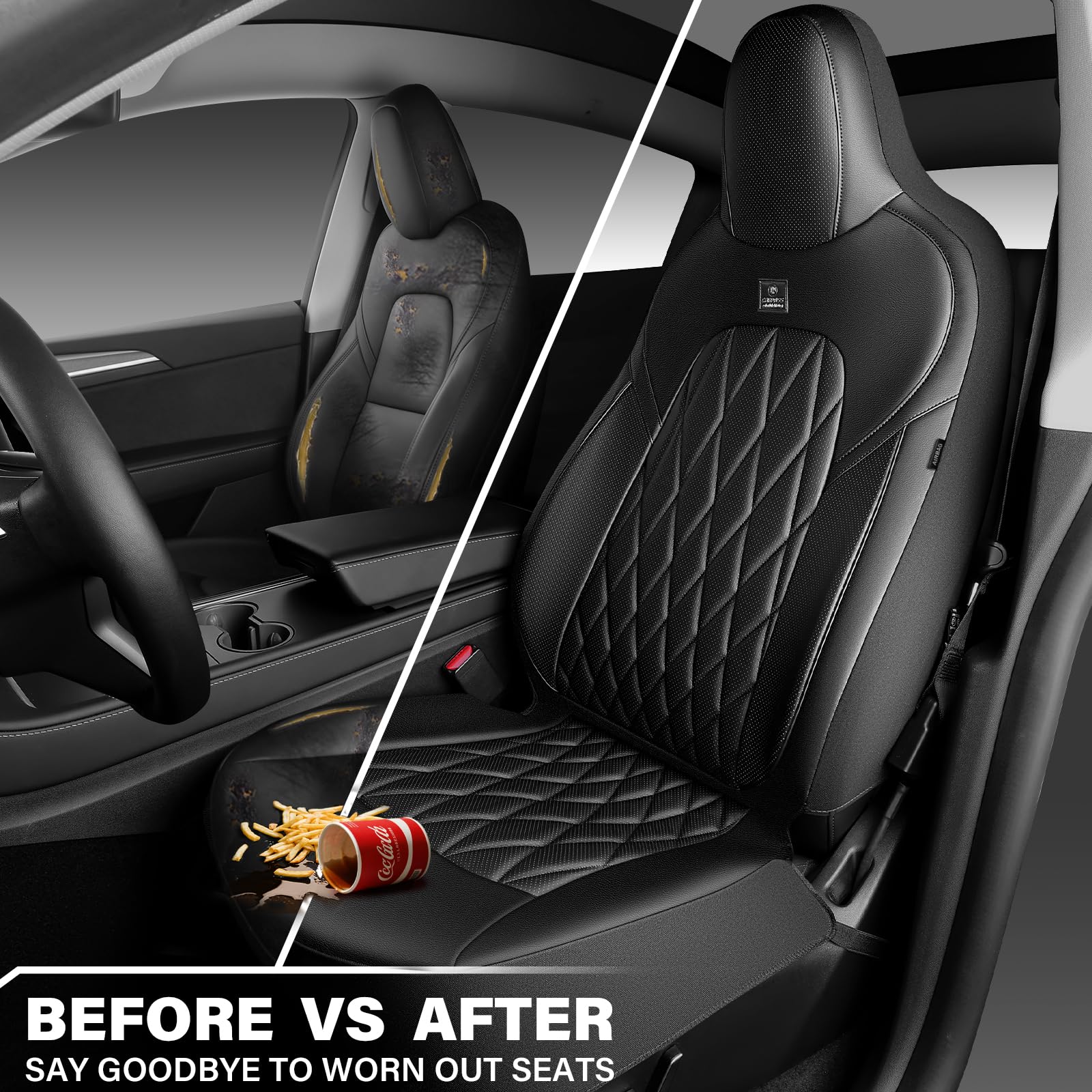 CAR PASS seat cover mid-install demonstrating quick, tool-free fitting benefit