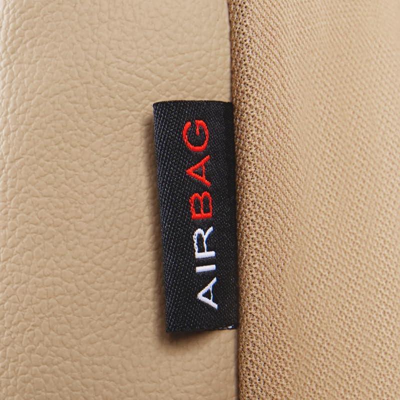 CAR PASS side airbag seam detail illustrating airbag compatibility and safety design