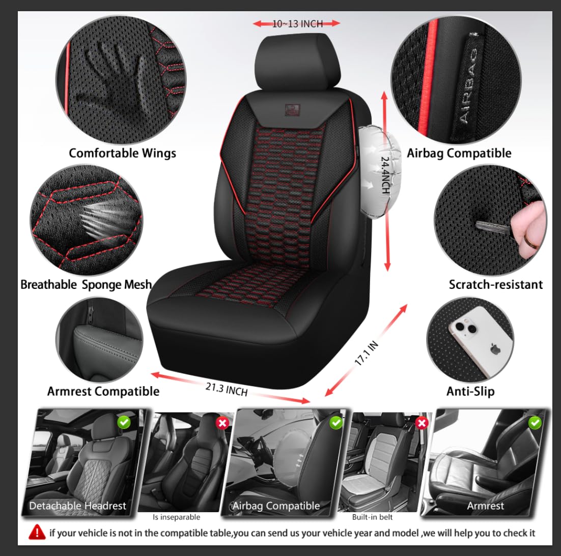 CAR PASS detailed airbag stitching showing safety-compatible design