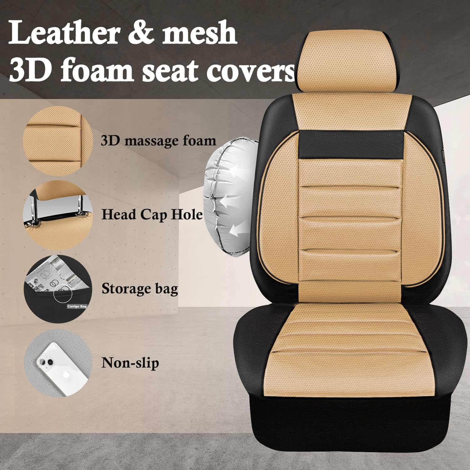 CAR PASS side seam detail highlighting airbag-compatible stitching for safety