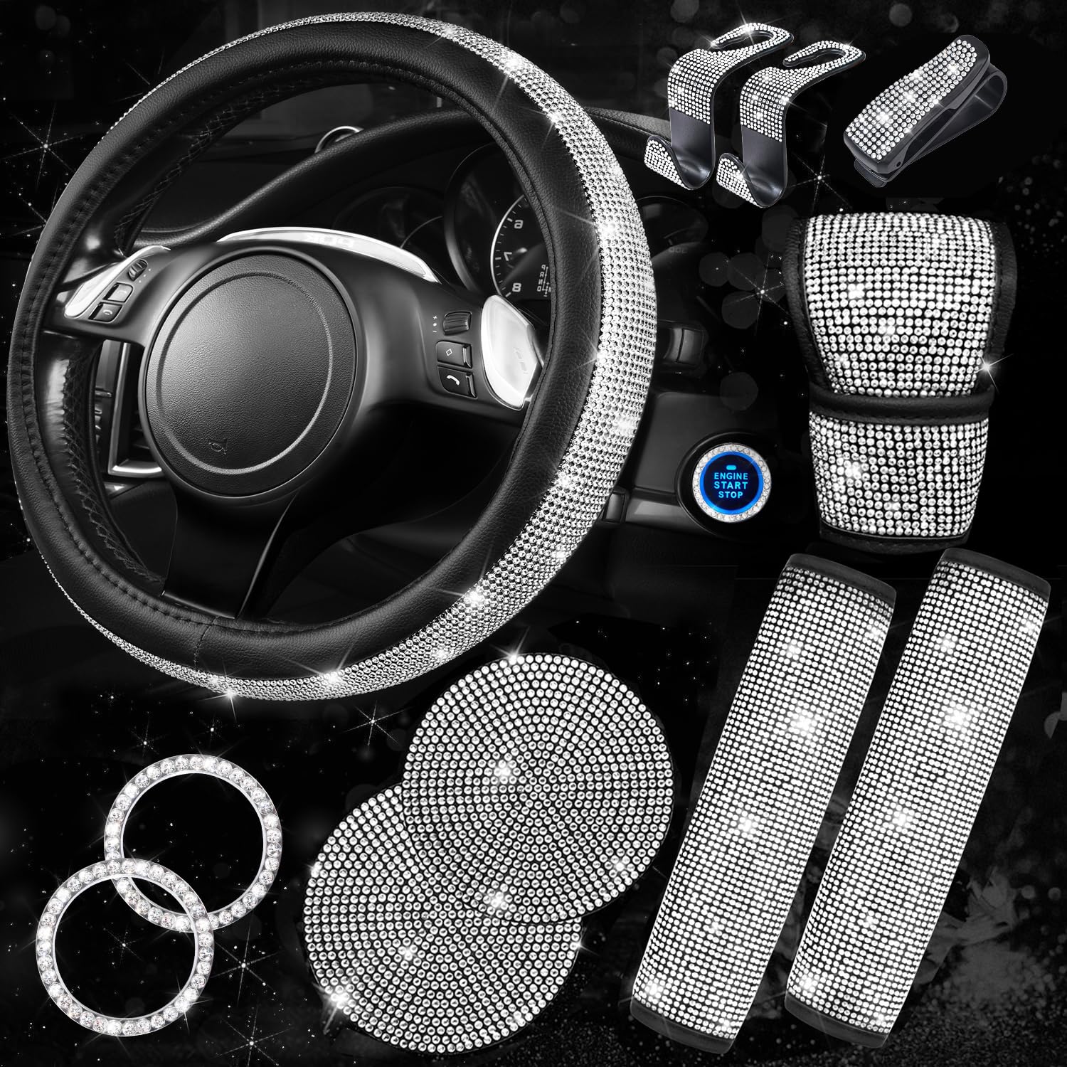 CAR PASS steering wheel cover front view adds glam and grip