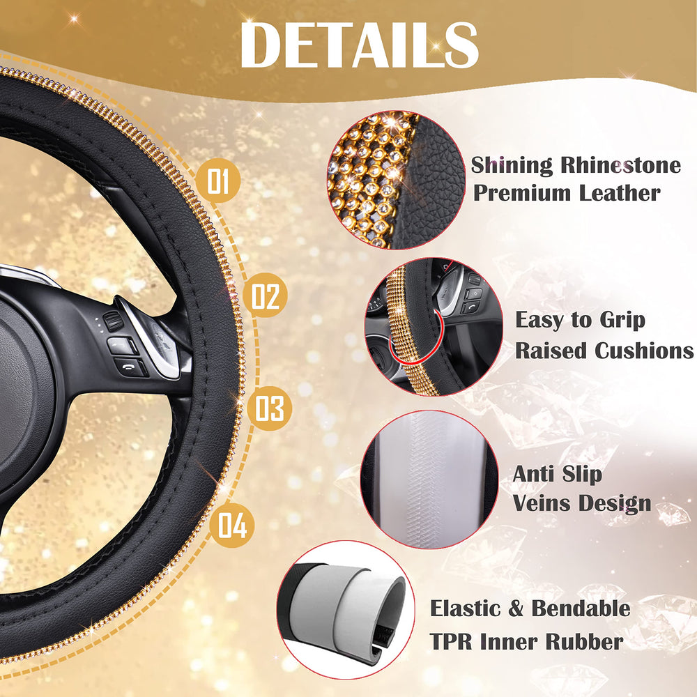 CAR PASS installed on steering wheel in car interior showing glam update and improved grip