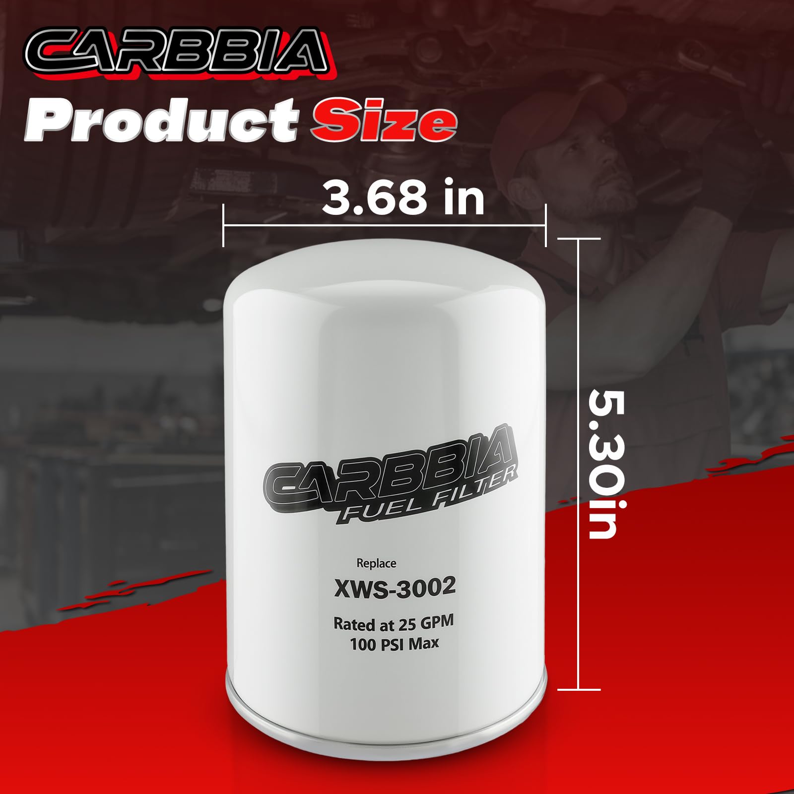 CARBBIA filter media close-up highlighting PF-3001 filtration surface for cleaner fuel