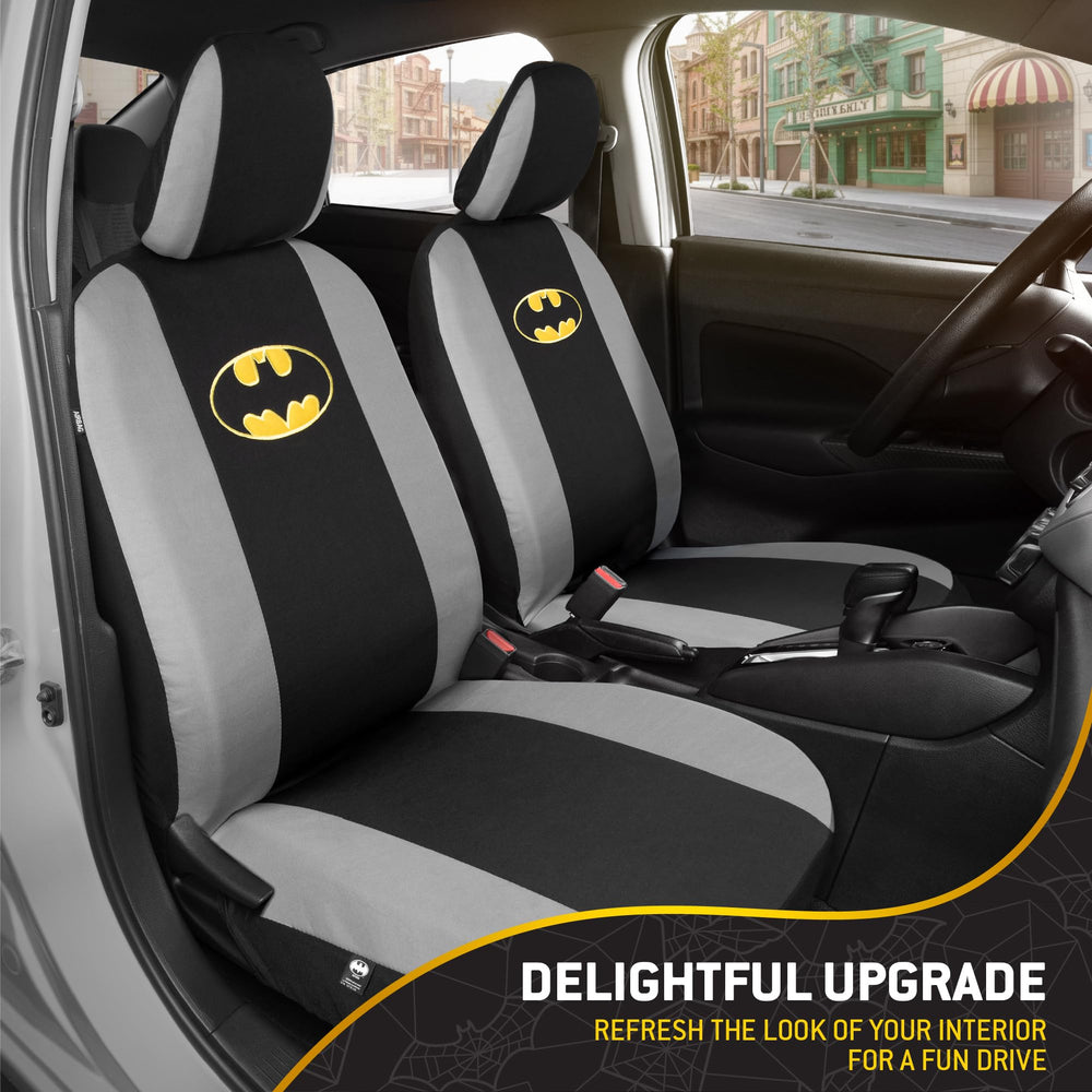 Carbella Batman headrest details with logo providing cohesive interior styling