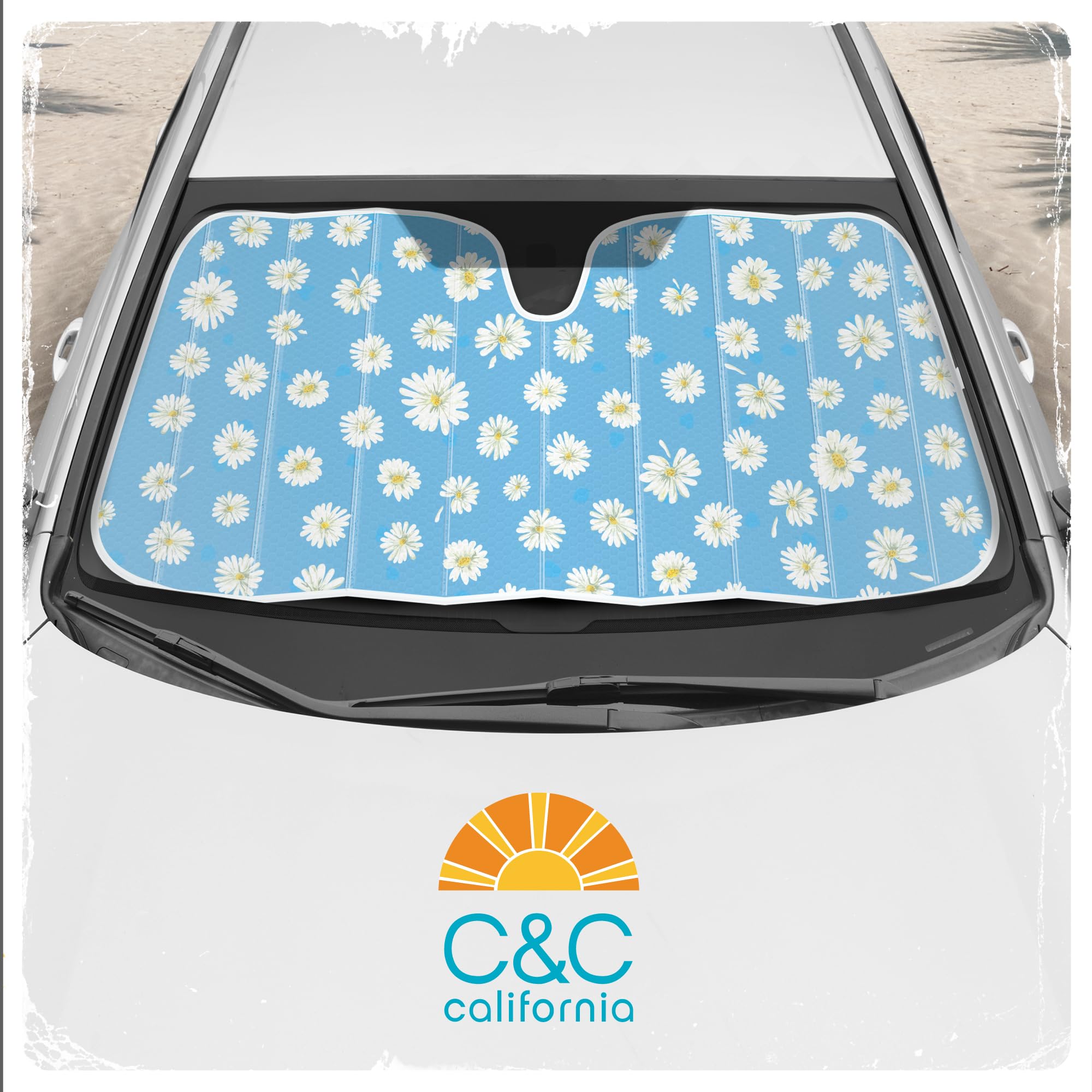 Carbella blue daisy lifestyle parked car showing cooler interior benefit