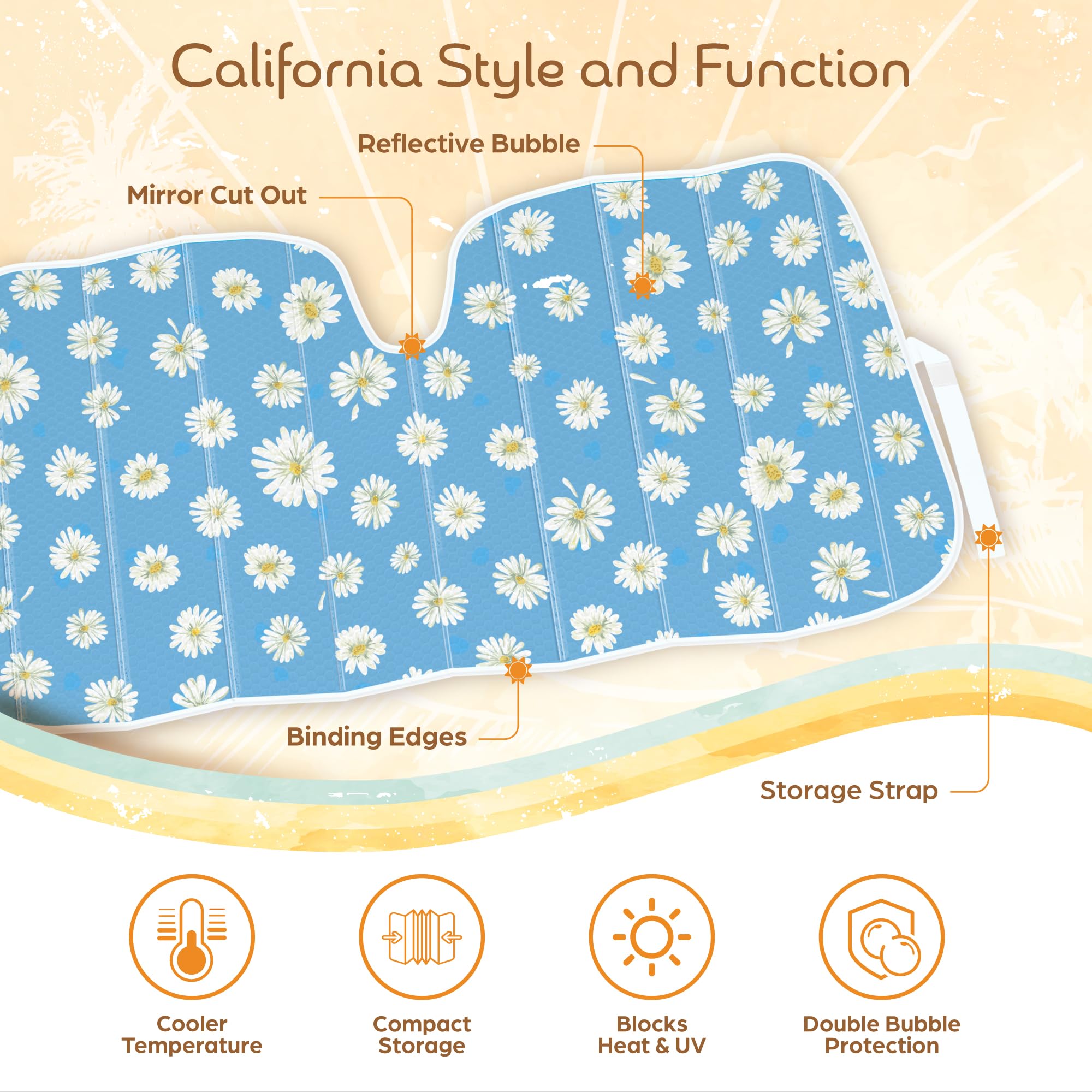 Carbella blue daisy pattern closeup showing fabric texture and decorative benefit