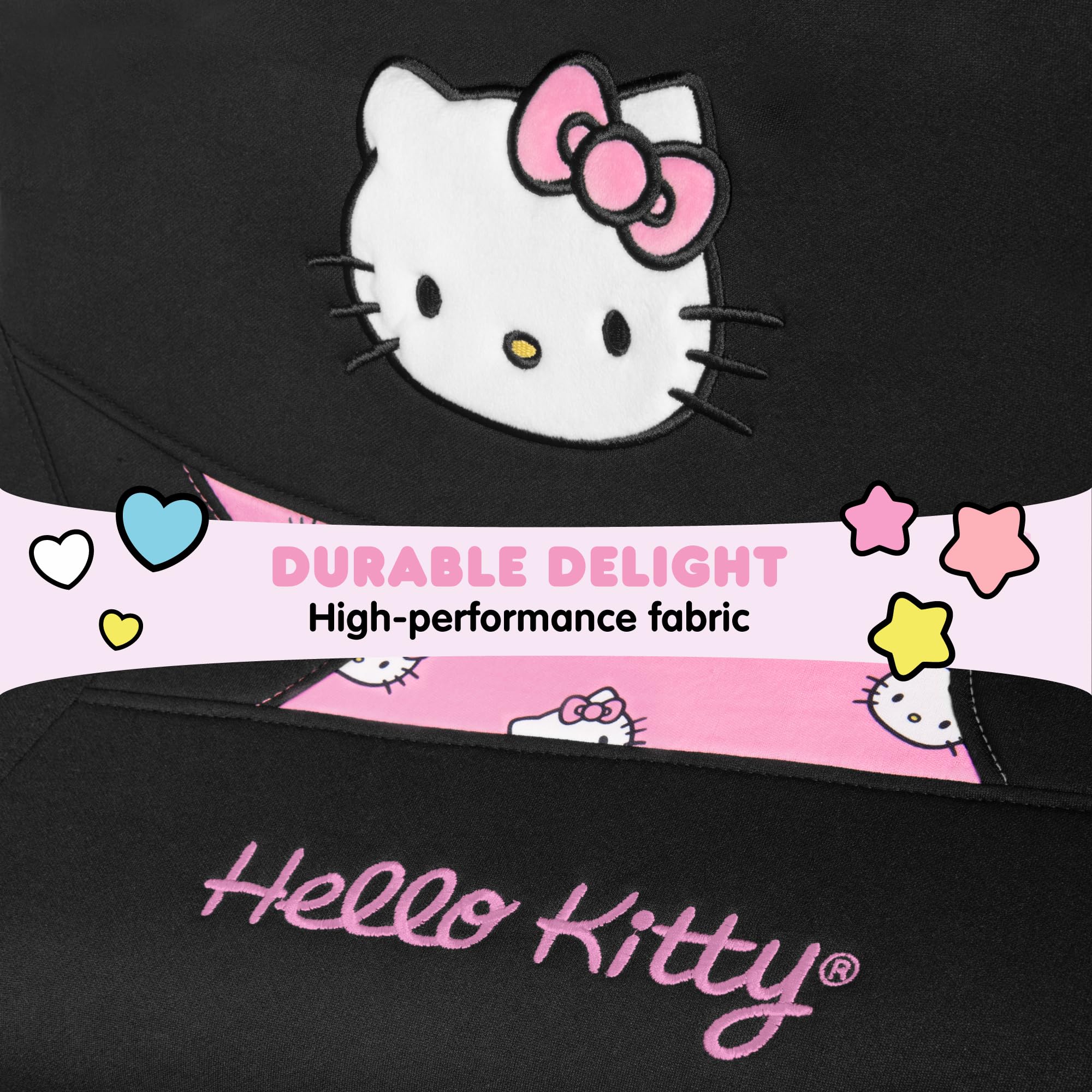 Carbella Hello Kitty logo detail highlighting licensed Sanrio design benefit