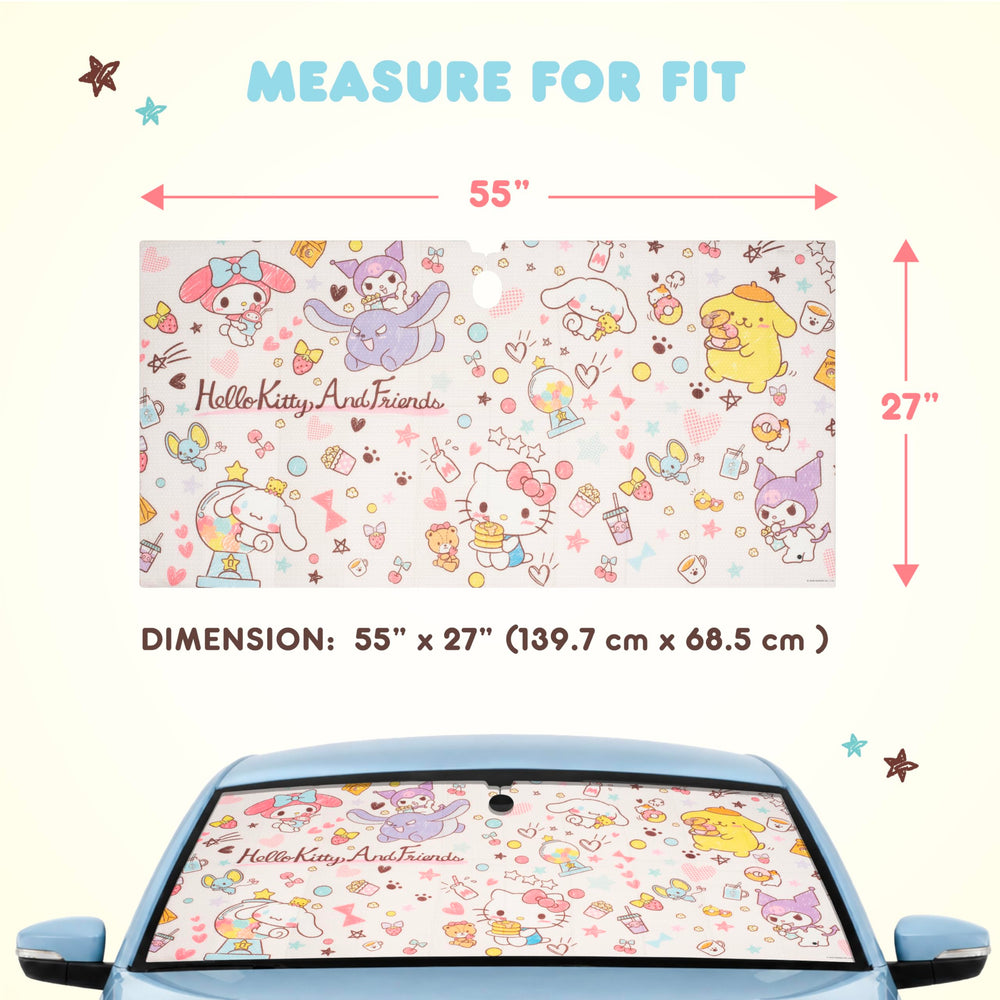 Carbella Hello Kitty folded next to sunglasses showing compact vertical storage advantage
