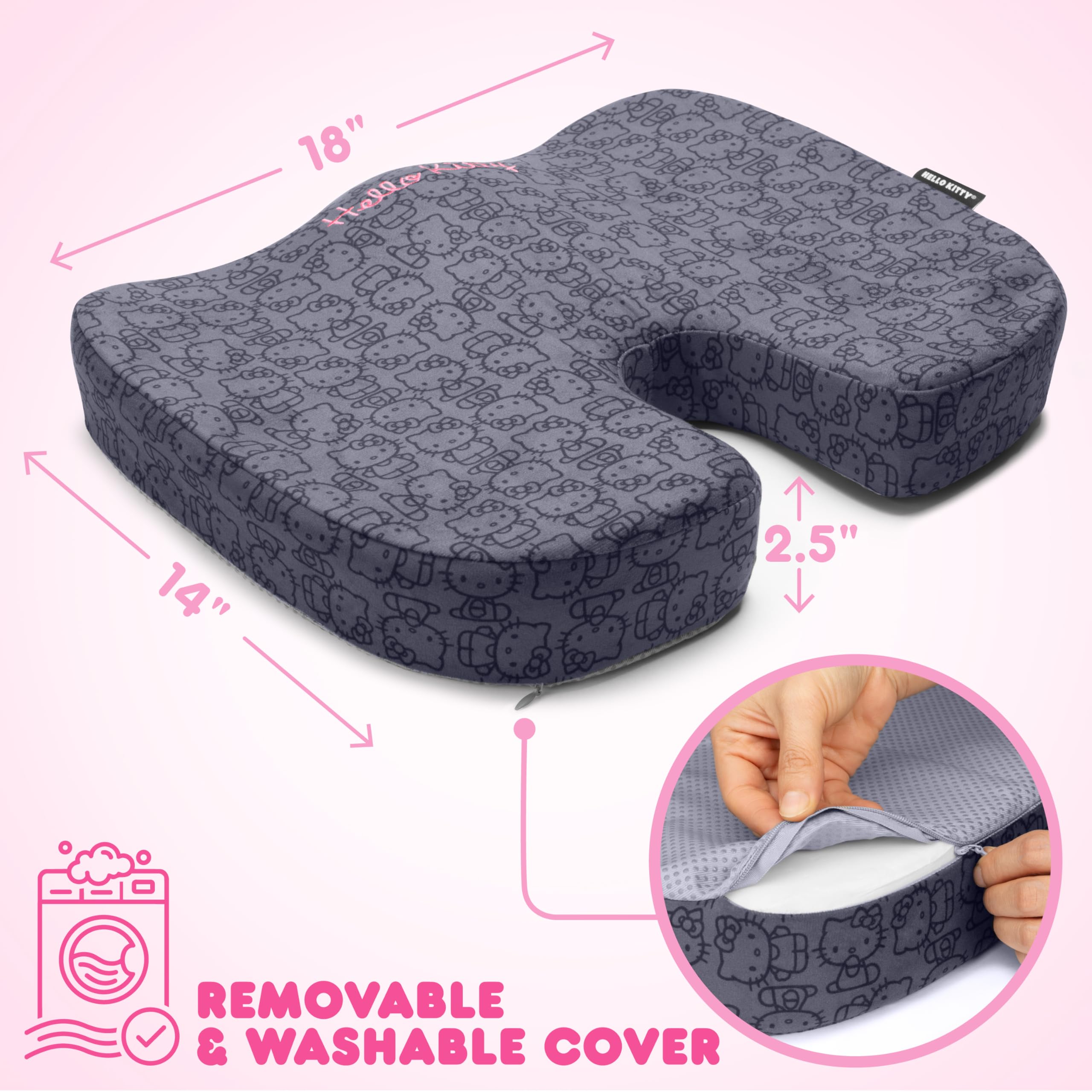 Carbella Hello Kitty on office chair demonstrating improved comfort and support