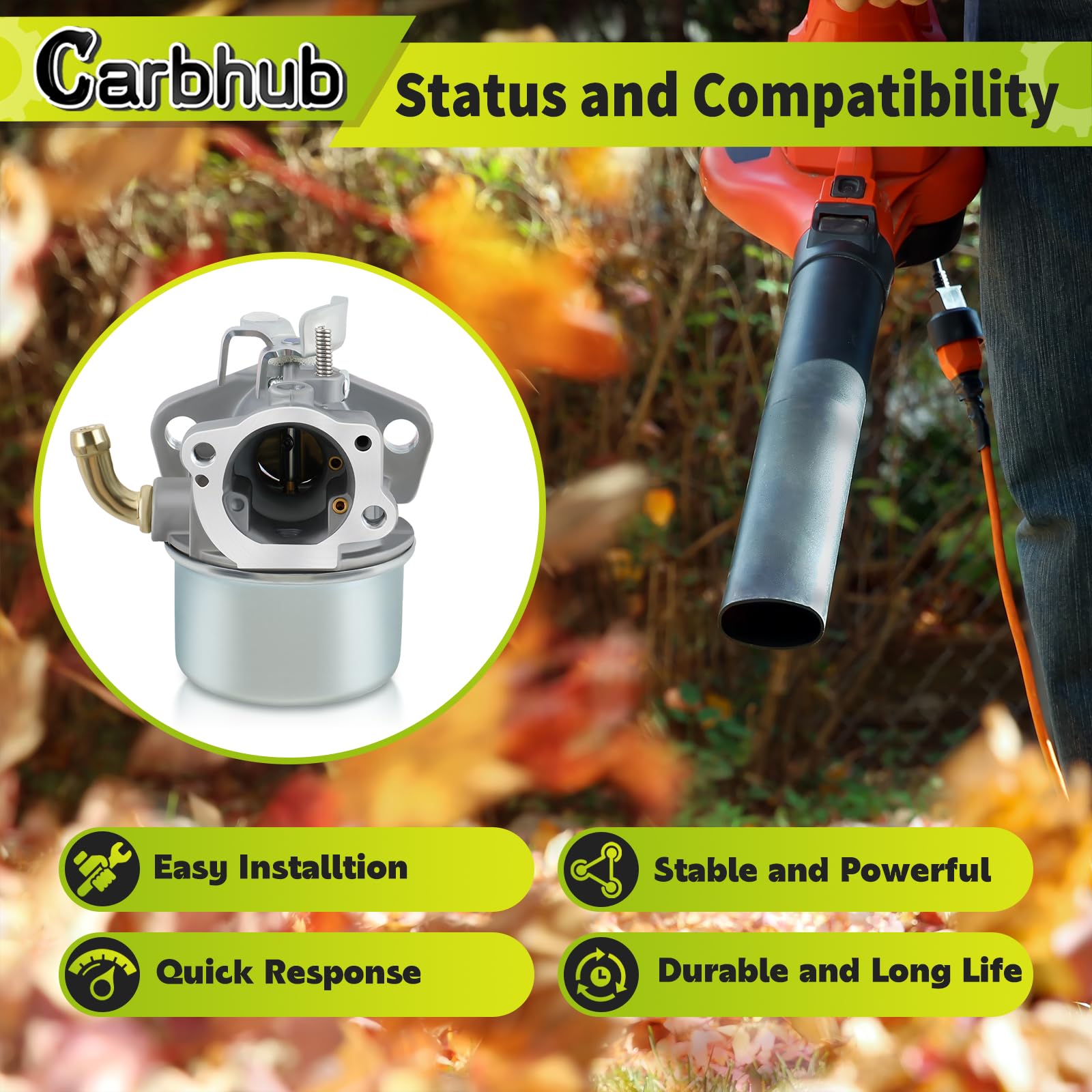 Carbhub carburetor side detail highlighting throttle linkage and benefits