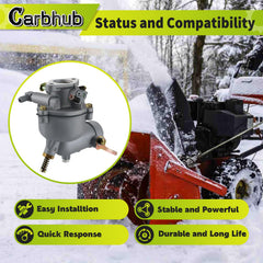 Carbhub carburetor installed on a horizontal engine demonstrating direct-fit replacement benefit