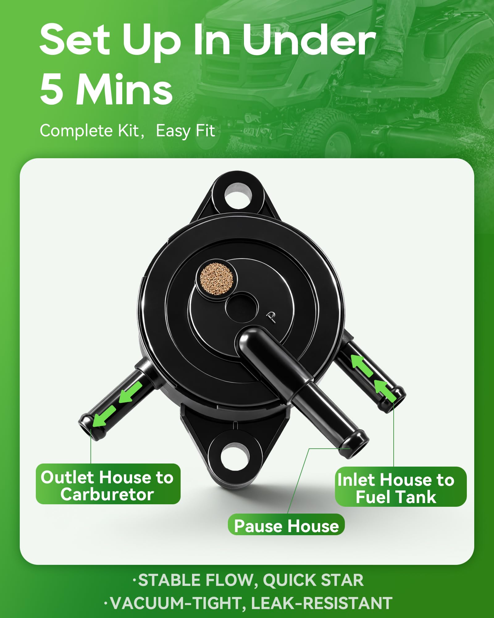 Carbhub fuel pump with hoses for size comparison and proper fit verification