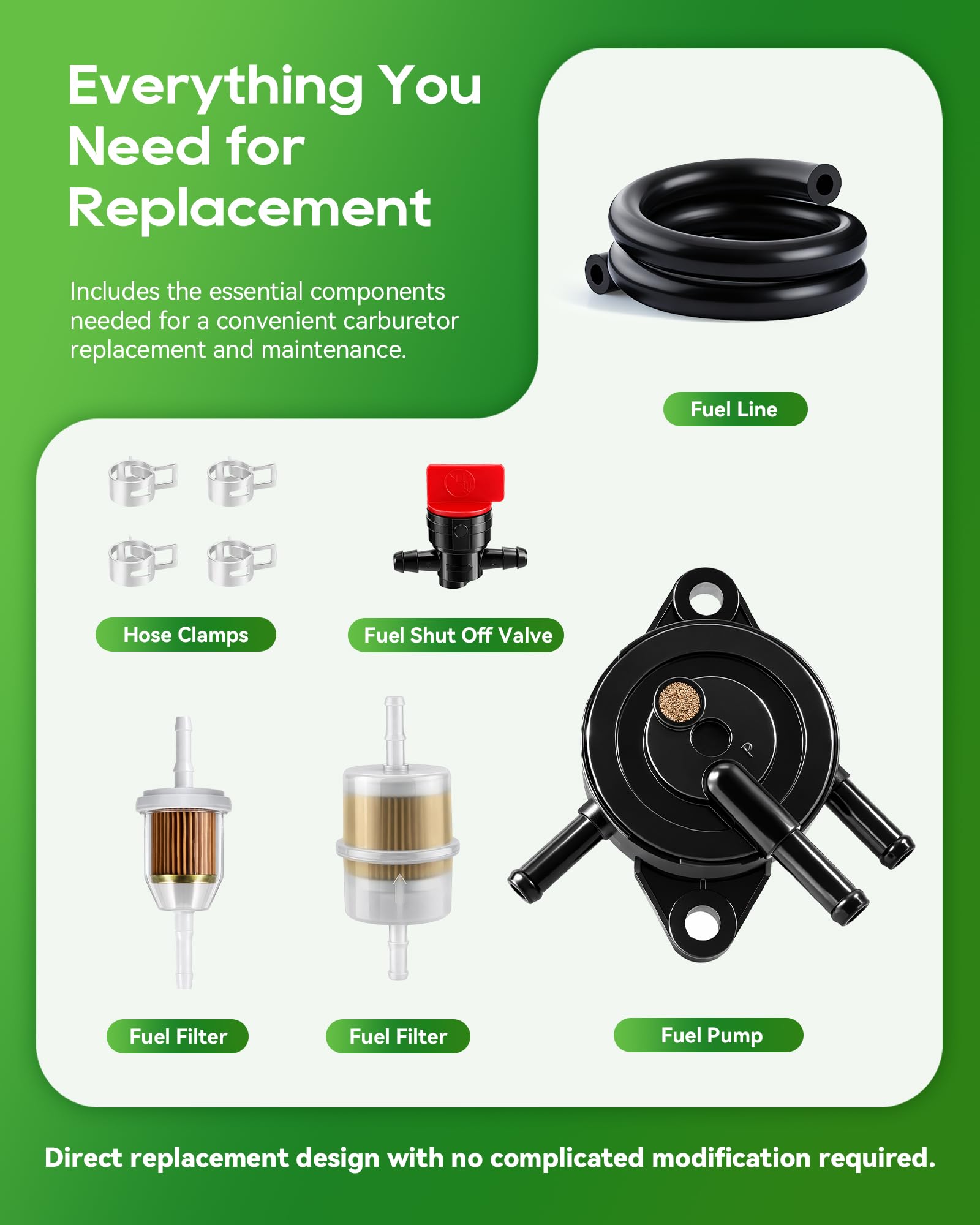 Carbhub fuel pump label showing cross-reference numbers for accurate replacement