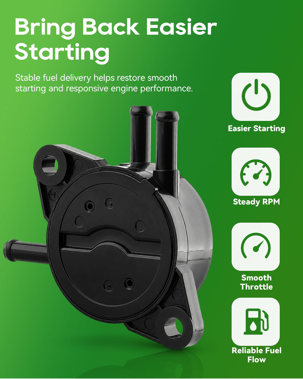 Carbhub fuel pump installed on lawn mower demonstrating restored fuel flow