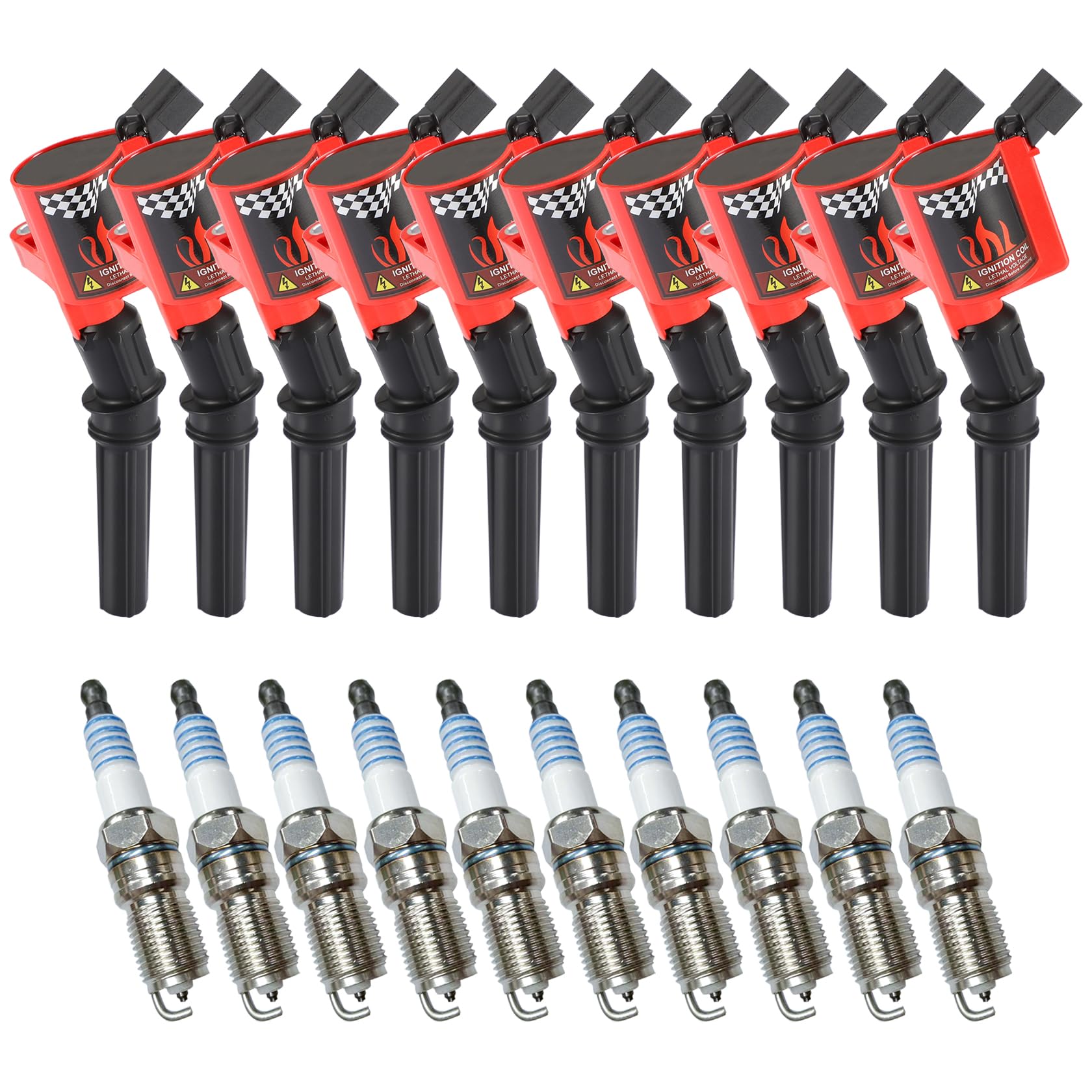 CarBole front packaging kit showing ten coils and ten plugs, easy replacement