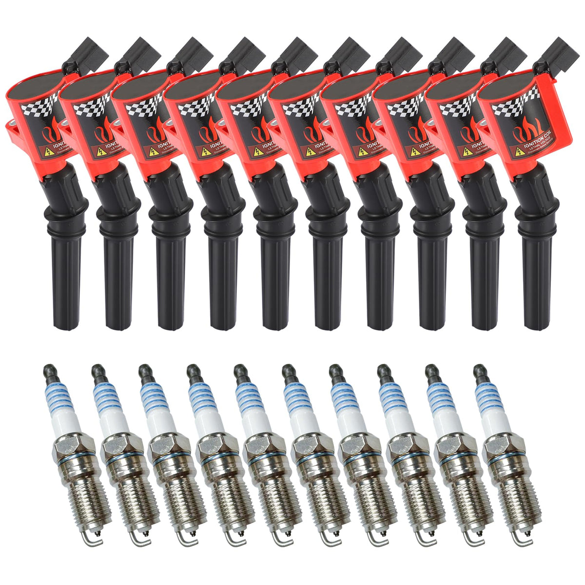 CarBole front packaging kit showing ten coils and ten plugs, easy replacement