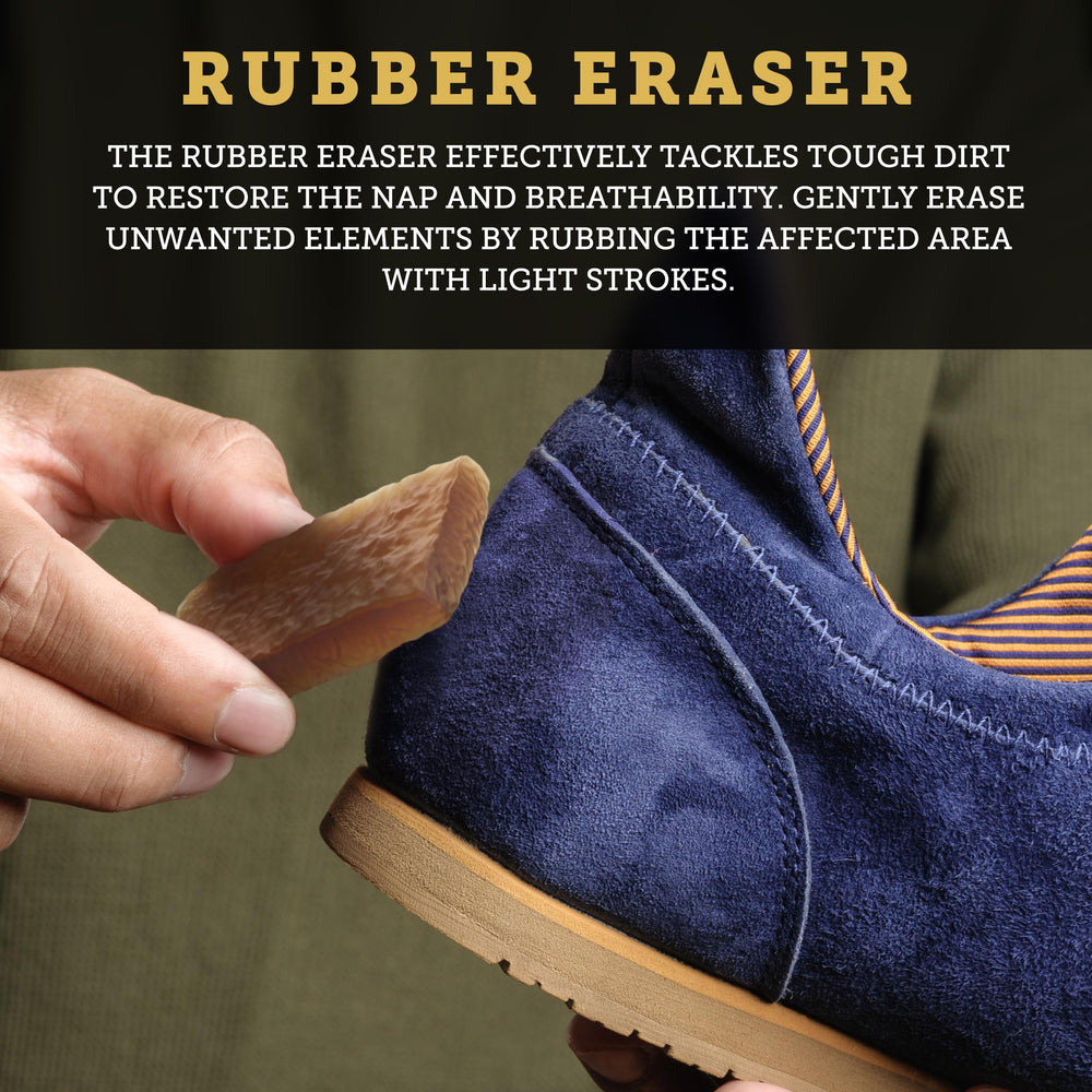 Care & Cool before and after suede shoe showing visible nap restoration