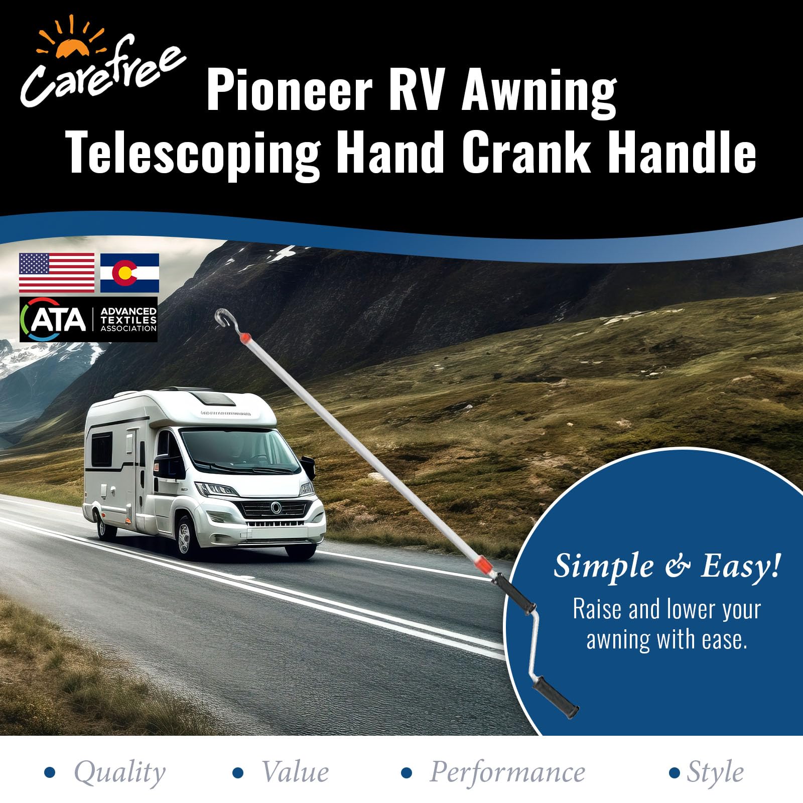 Carefree Pioneer close-up of ergonomic handle offering comfortable grip