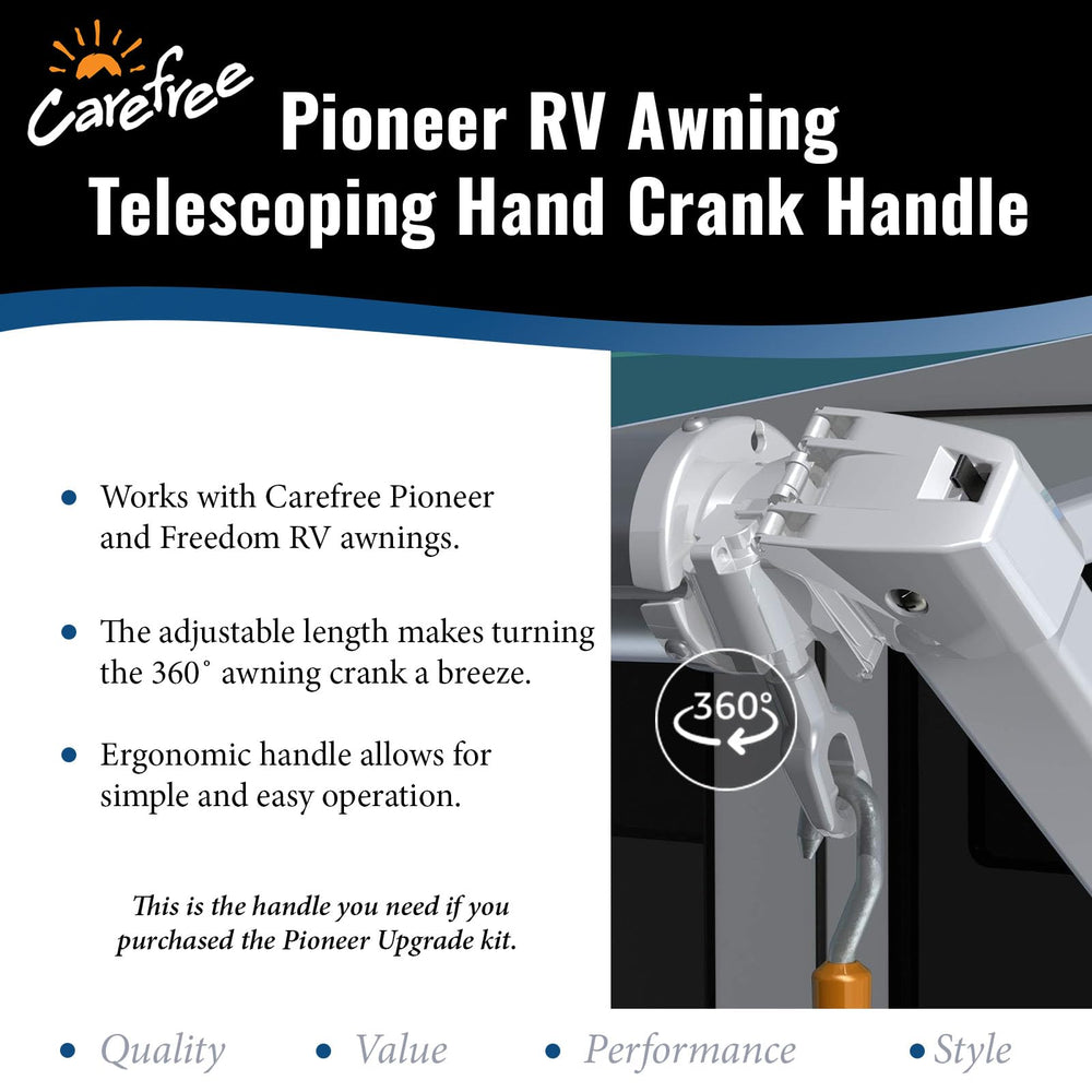 Carefree Pioneer crank length comparison showing telescoping reach advantage