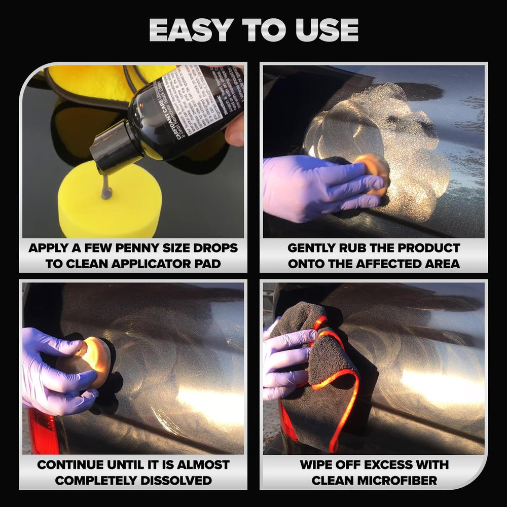 Carfidant kit layout with bottle and pad showing complete supplies for quick detailing