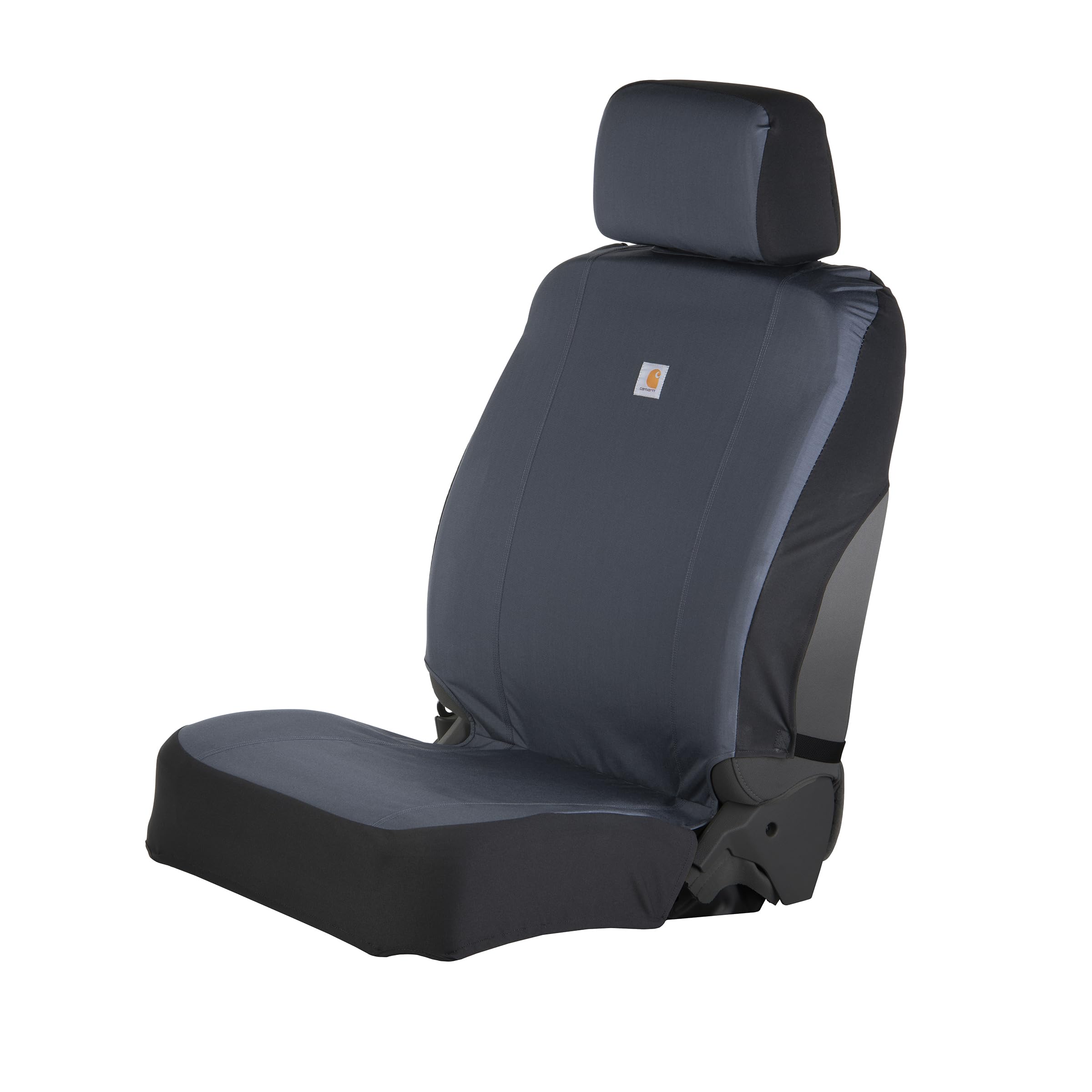 Carhartt front seat cover bluestone showing full protection and easy-clean benefit