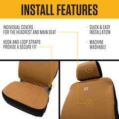 Carhartt headrest cover detail showing secure fit and cohesive top-to-bottom protection