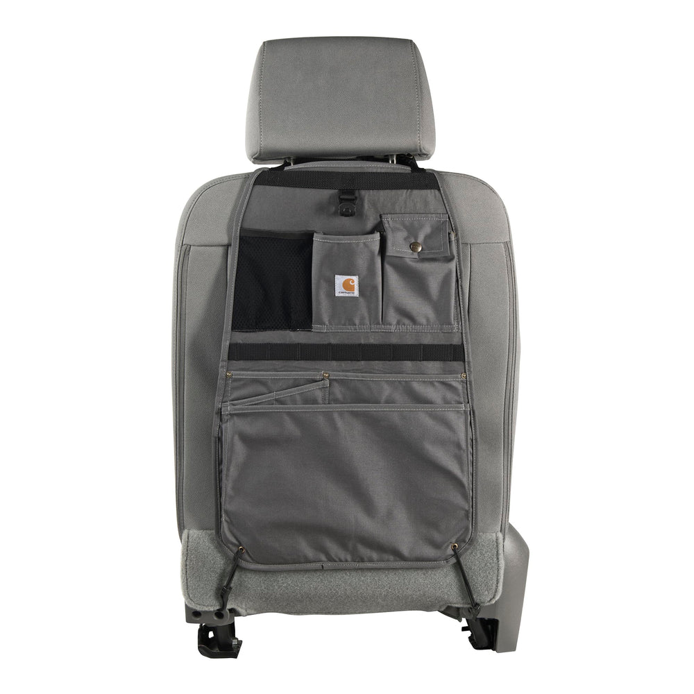 Carhartt front view of organizer shows 8 pockets for tidy storage