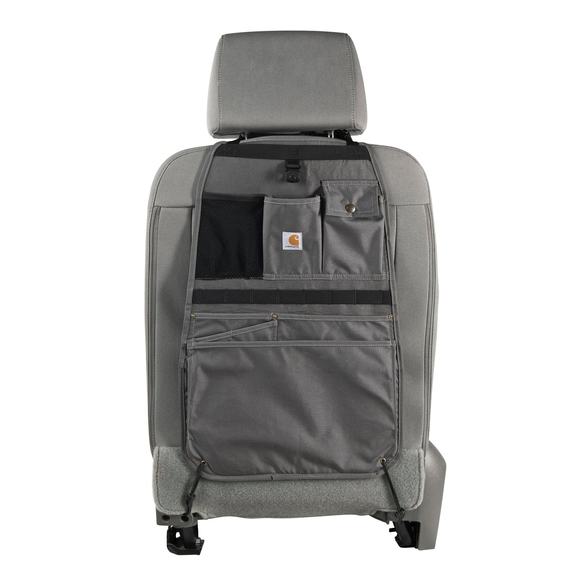 Carhartt front view of organizer shows 8 pockets for tidy storage