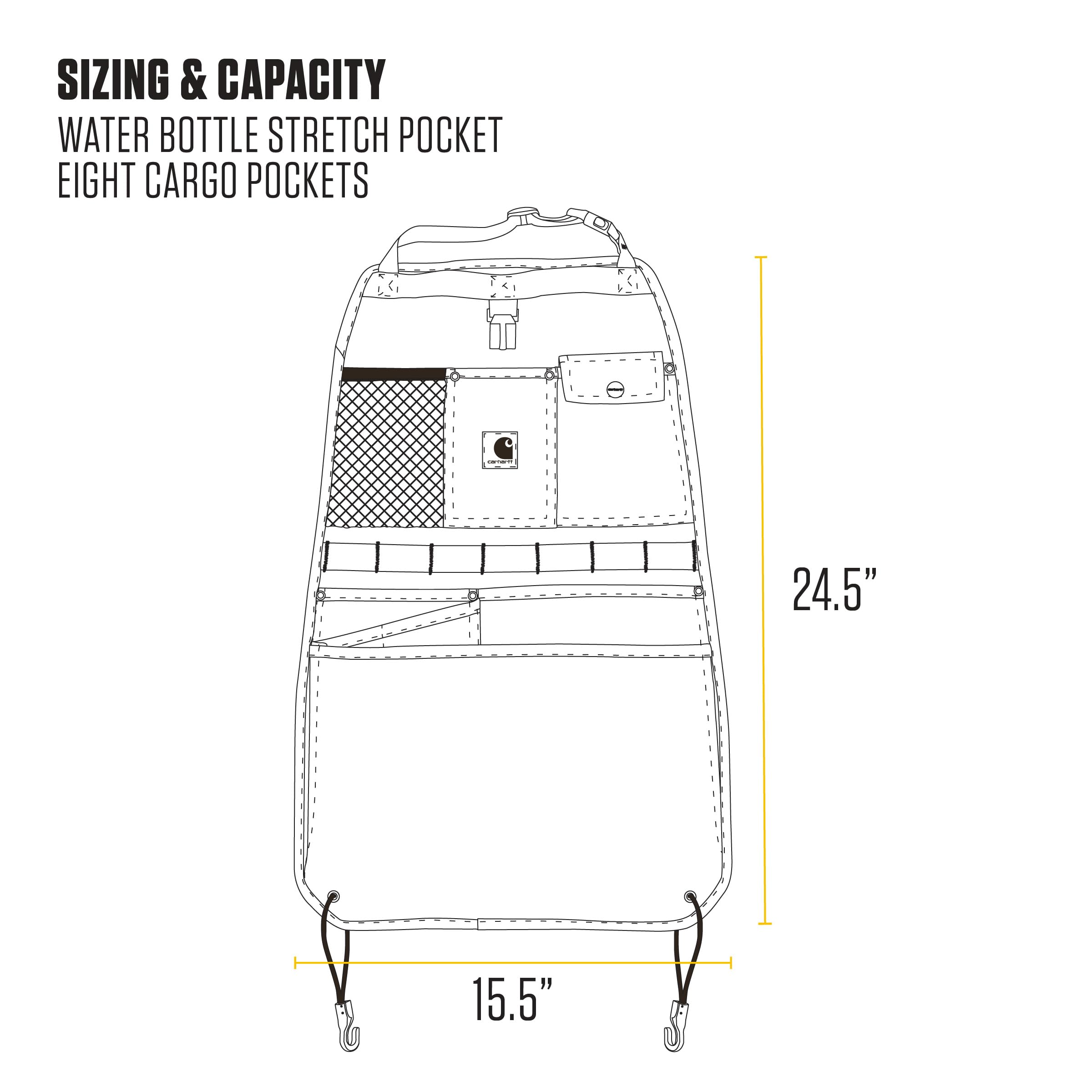 Carhartt organizer in a truck interior keeping tools and bottles reachable