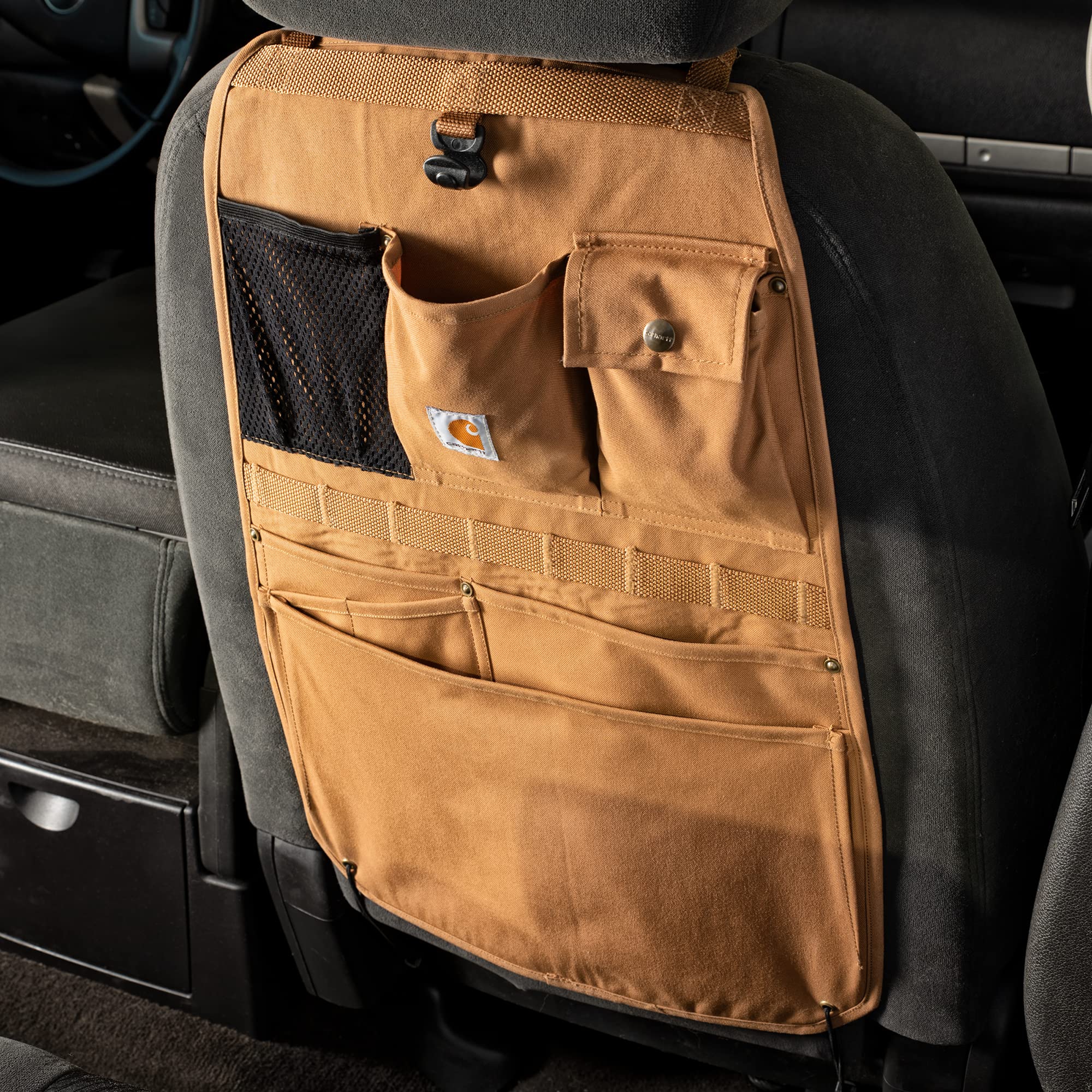 Carhartt fabric close-up showing CORDURA nylon durability and water resistance